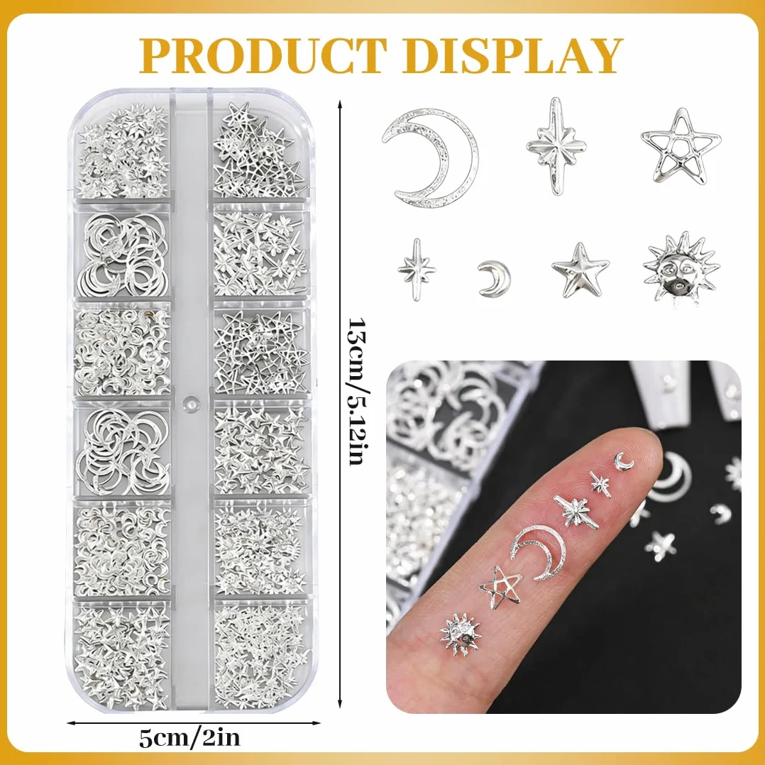 Boîte de Breloques Étoiles et Lune pour Nail Art 3D en Métal - Strass Ongle Nail Art Accessoires Y2K