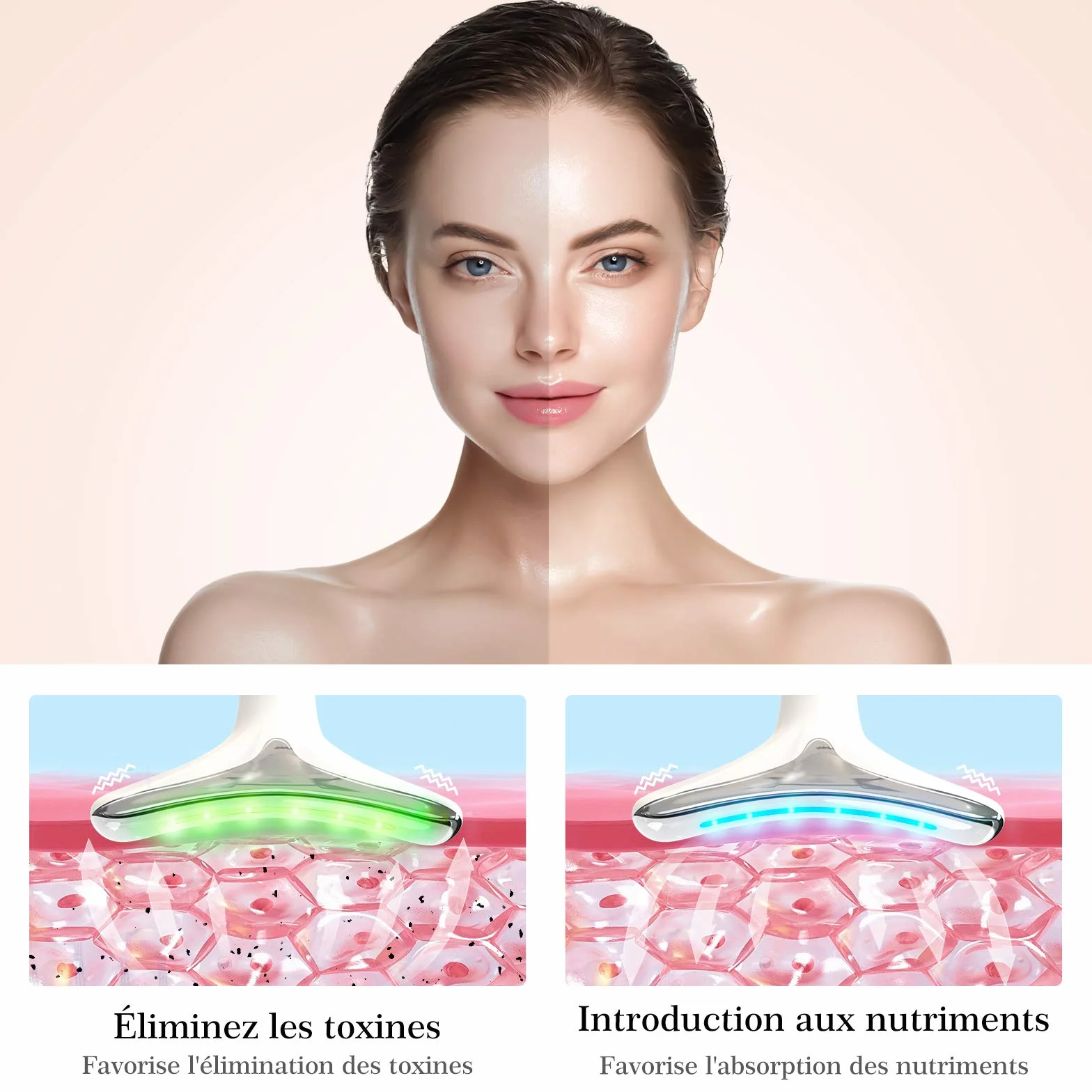 Appareil Anti Rides Visage, ANLAN Appareil de Beauté, Soins de la Peau Dispositif de Beauté avec Lifting EMS Massage, Tonification Pour Le Visage Raffermissement Levage Cou(45℃)