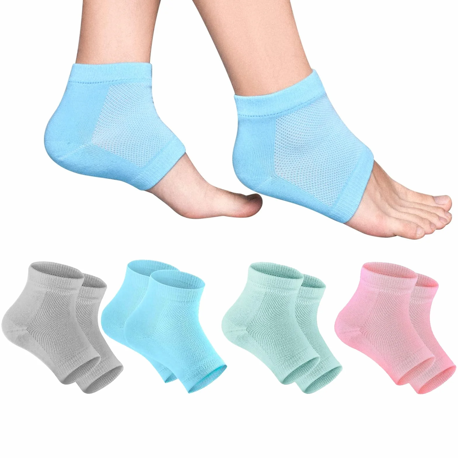 Chaussettes Hydratantes Réutilisables Talon en Gel Ventilé à Bout Ouvert Silicone Souple pour Pieds Secs et Craquelés