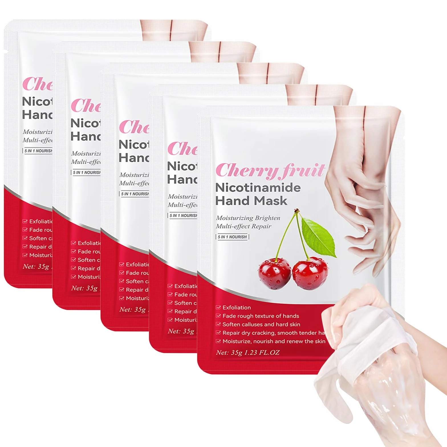 Lot de 5 paires gants de soin mains hydratants extrait cerise adoucissants mains rugueuses