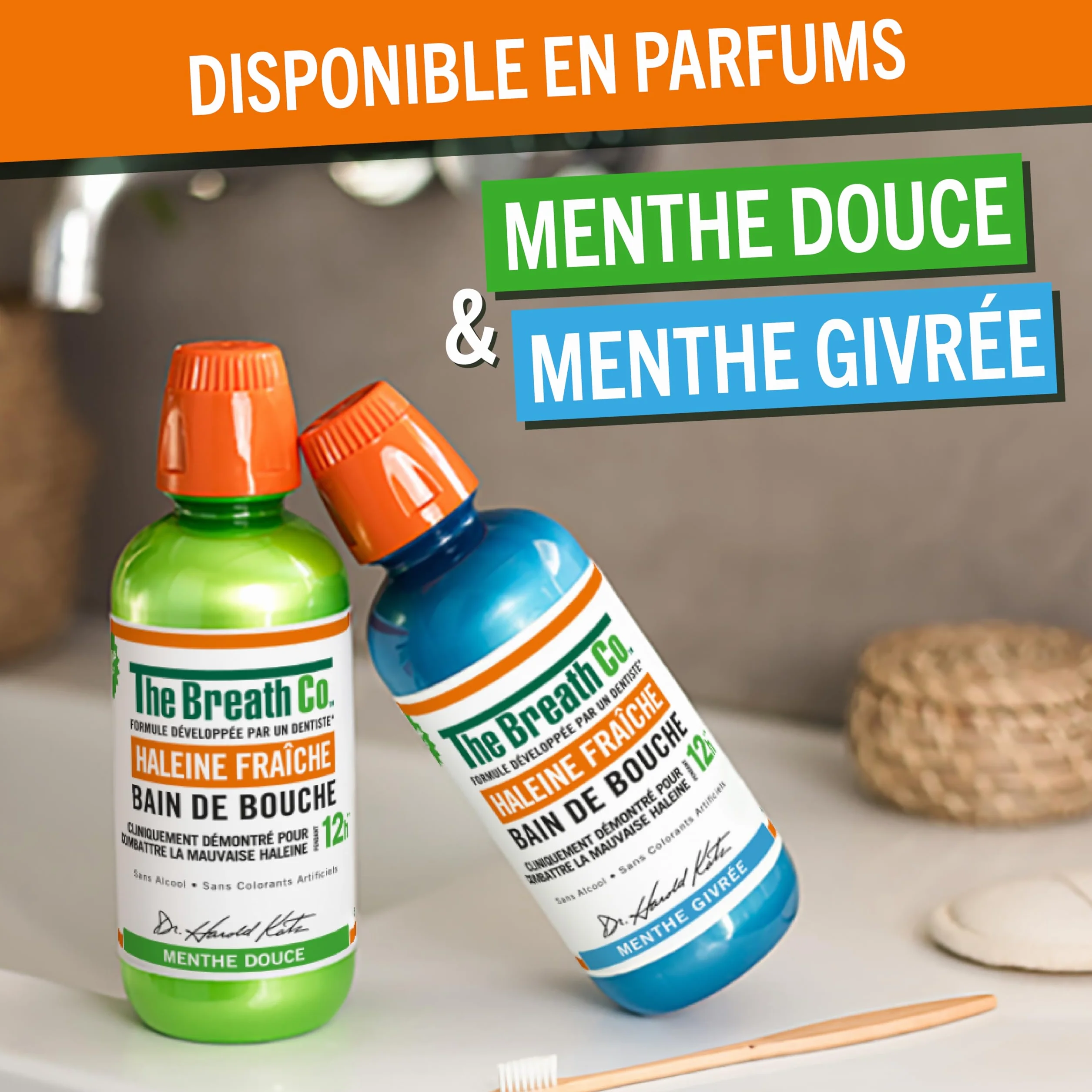 Bain de Bouche Sans Alcool The Breath Co Haleine Fraîche 12h Menthe Douce Lot de 2 x 500ml