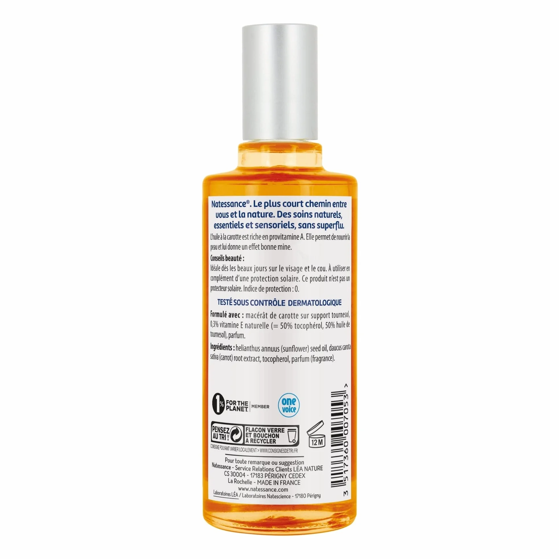 Natessance Huile de Carotte Naturelle Tonifiante et Bronzante 50 ml