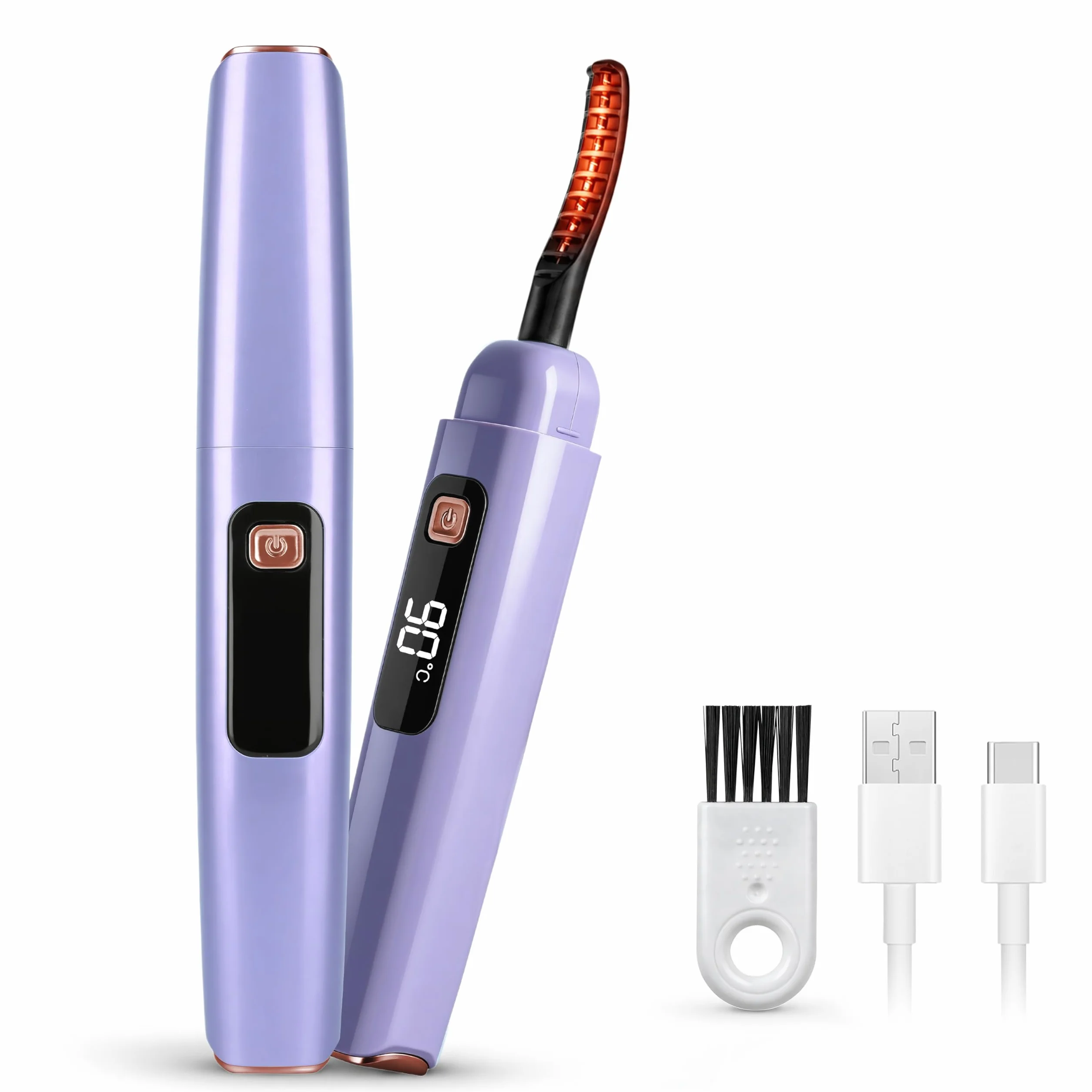Recourbe-Cils Chauffant S800, LED, 6 Niv, USB-C, Violet/Or Rose | Obtenez une courbure parfaite et durable en 10s grâce à ce recourbe-cils chauffant à 6 températures et rechargeable USB-C.