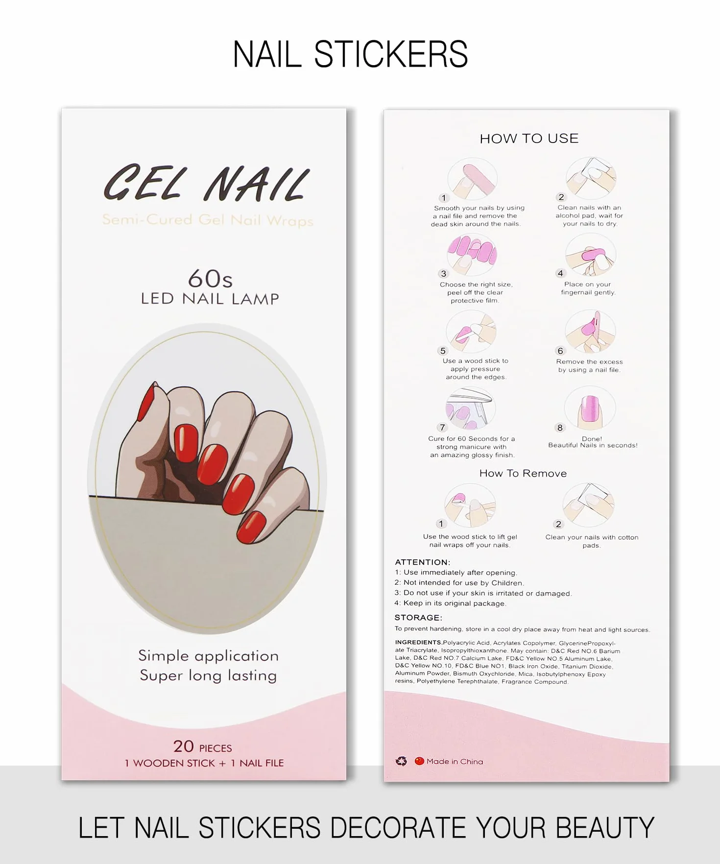 Autocollant Ongles Gel UV Rouge Semi-durci Nail Art Manucure