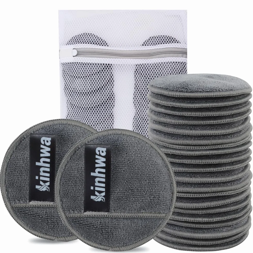 KinHwa Disques démaquillants réutilisables en microfibre, ronds, pour le visage, les yeux et les lèvres, lavables, pour tous types de peau, gris, 20 pièces