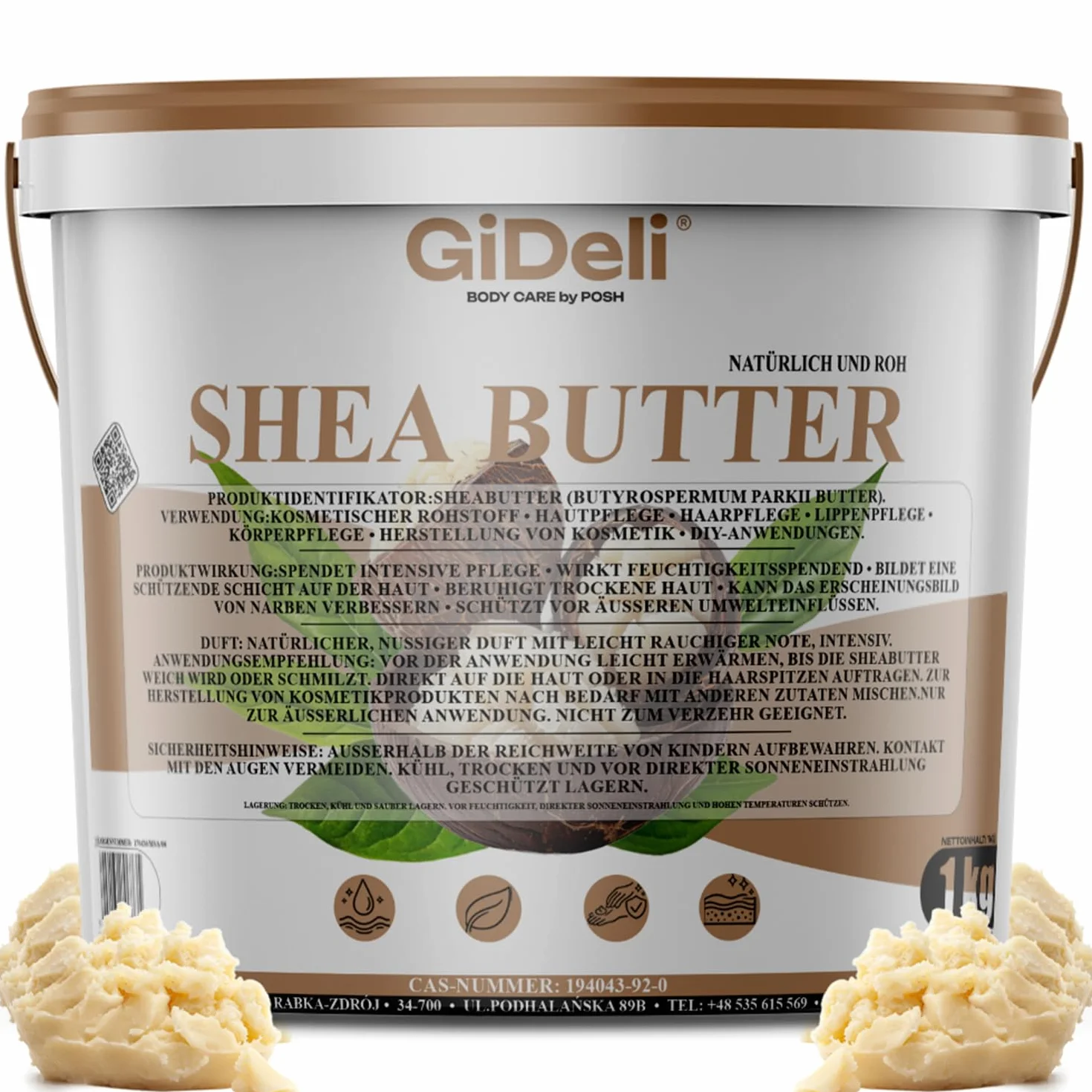 GiDeli Beurre de karité 100% pur et non raffiné, beurre de karité naturel pour la peau, les cheveux et cosmétiques faits maison, 1000 g