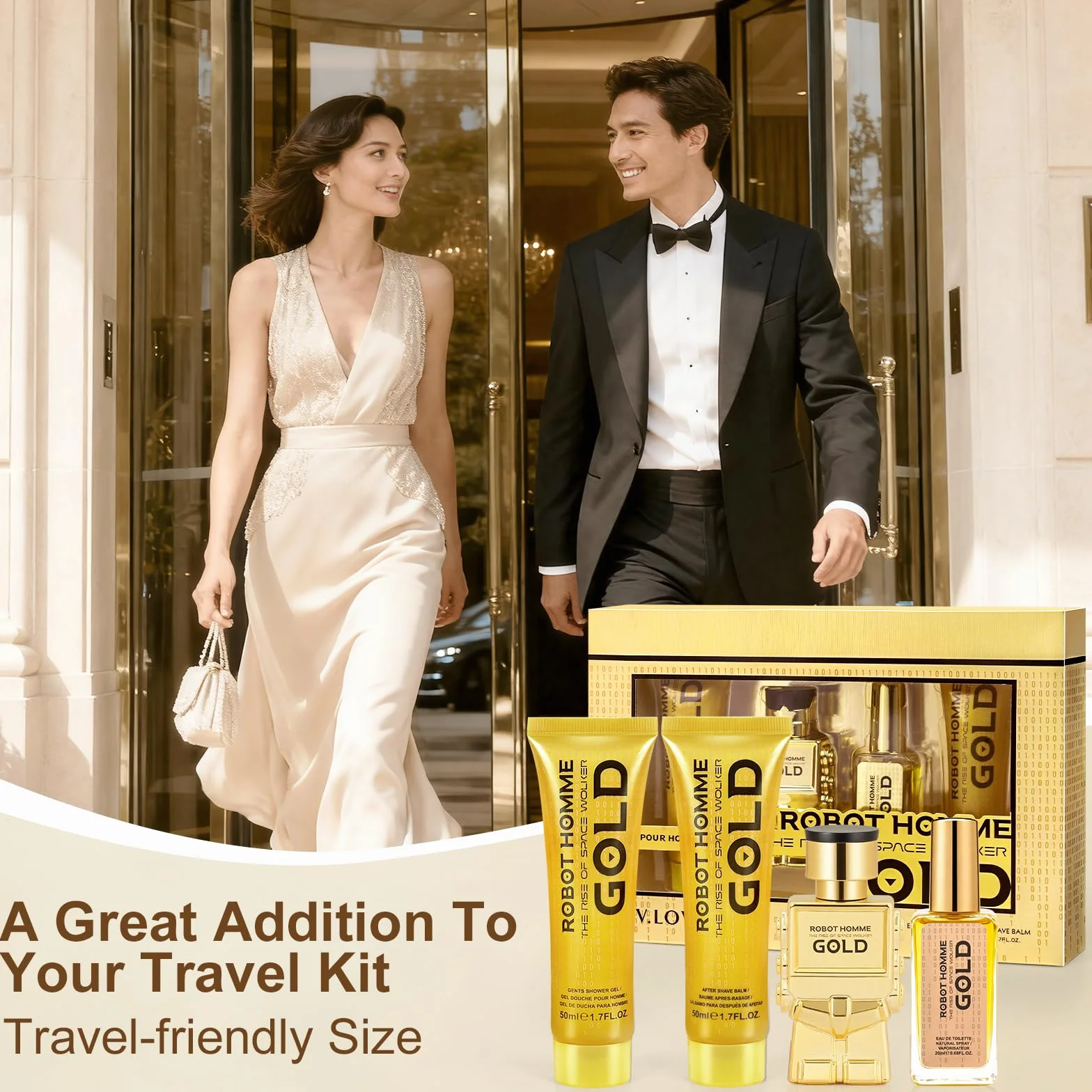 Coffret Cadeau Homme,Parfum Homme avec 2 x Eau de Toilette, Gel Douche et Lotion Apres Rasage, Format Voyage, Notes Boisées épicées, Convient à un Usage Quotidien