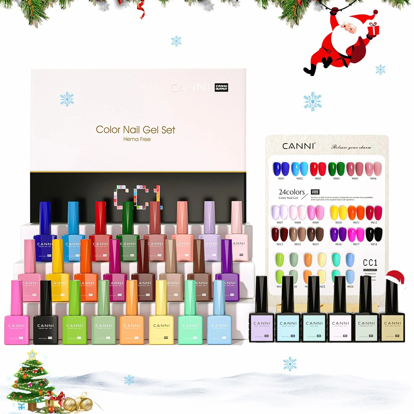 CANNI Lot Vernis Semi Permanent 24 Couleurs Gel Nail Polish avec Base et Top Coat UV