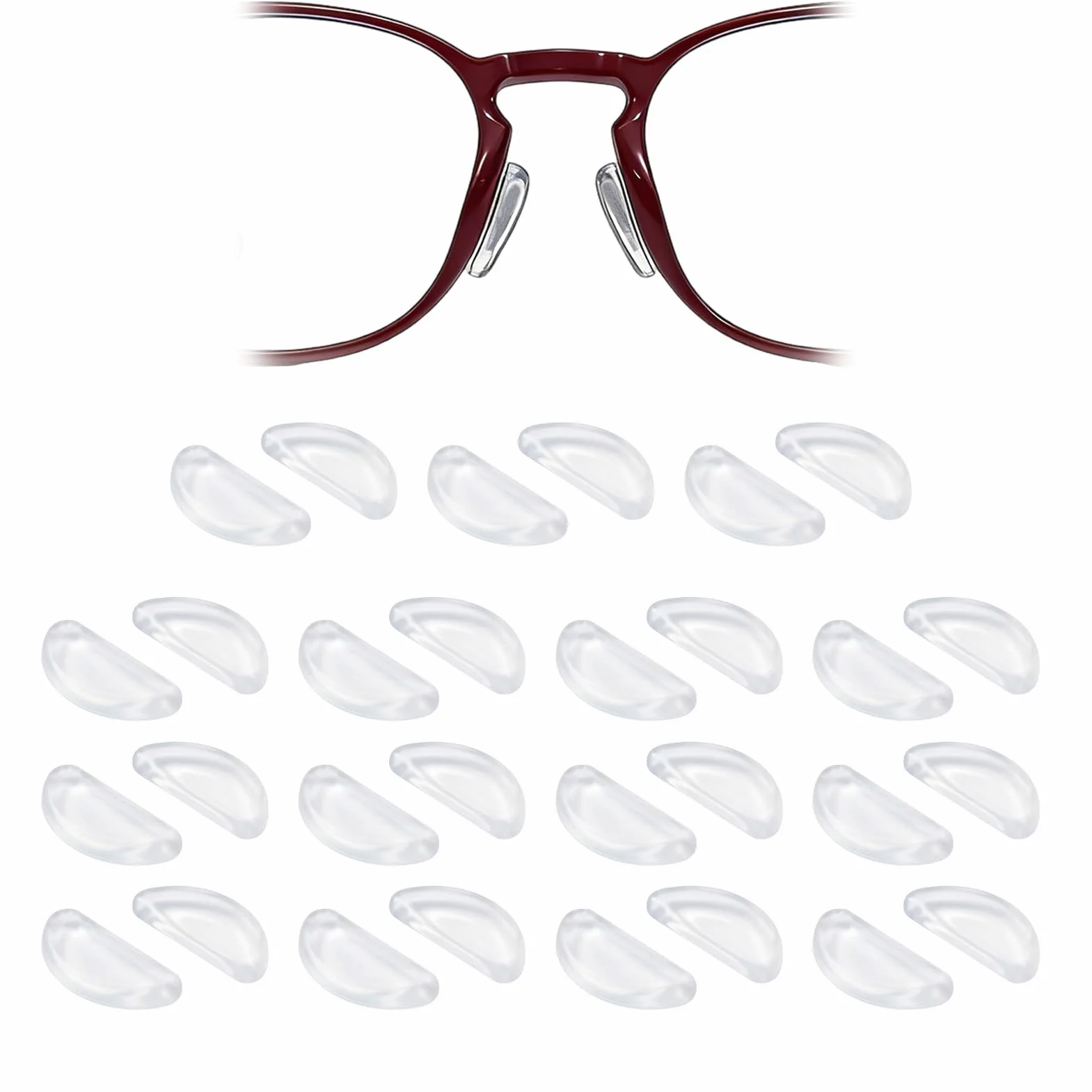 Plaquettes de Nez en Silicone à Coussin d'Air 30 Pièces Type D 2,5mm Auto-adhésif Transparent pour Lunettes