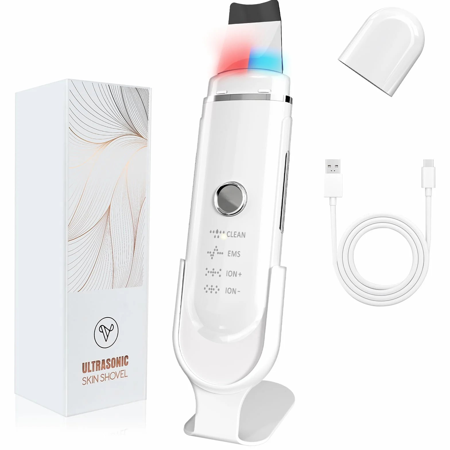 Épurateur de Peau à Ultrasons, Aspirateur Point Noir Du Visage avec 4 Modes et Lumière Bleue Rouge, Appareil de Nettoyage Exfoliant à Ultrasons, Dispositif de Nettoyage pour éliminer les Point