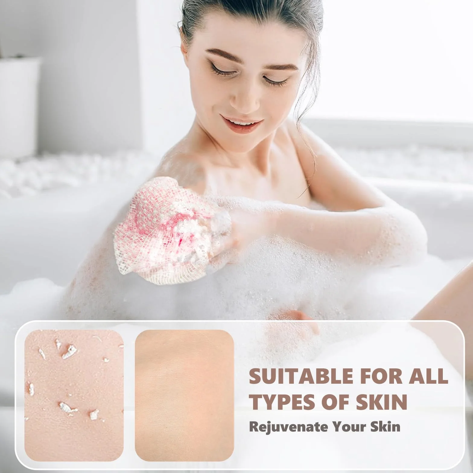 Débarbouillettes Exfoliantes Japonaises pour le Corps, Eponge Extra Longue, Chiffon de Lavage pour Douche (Rose)