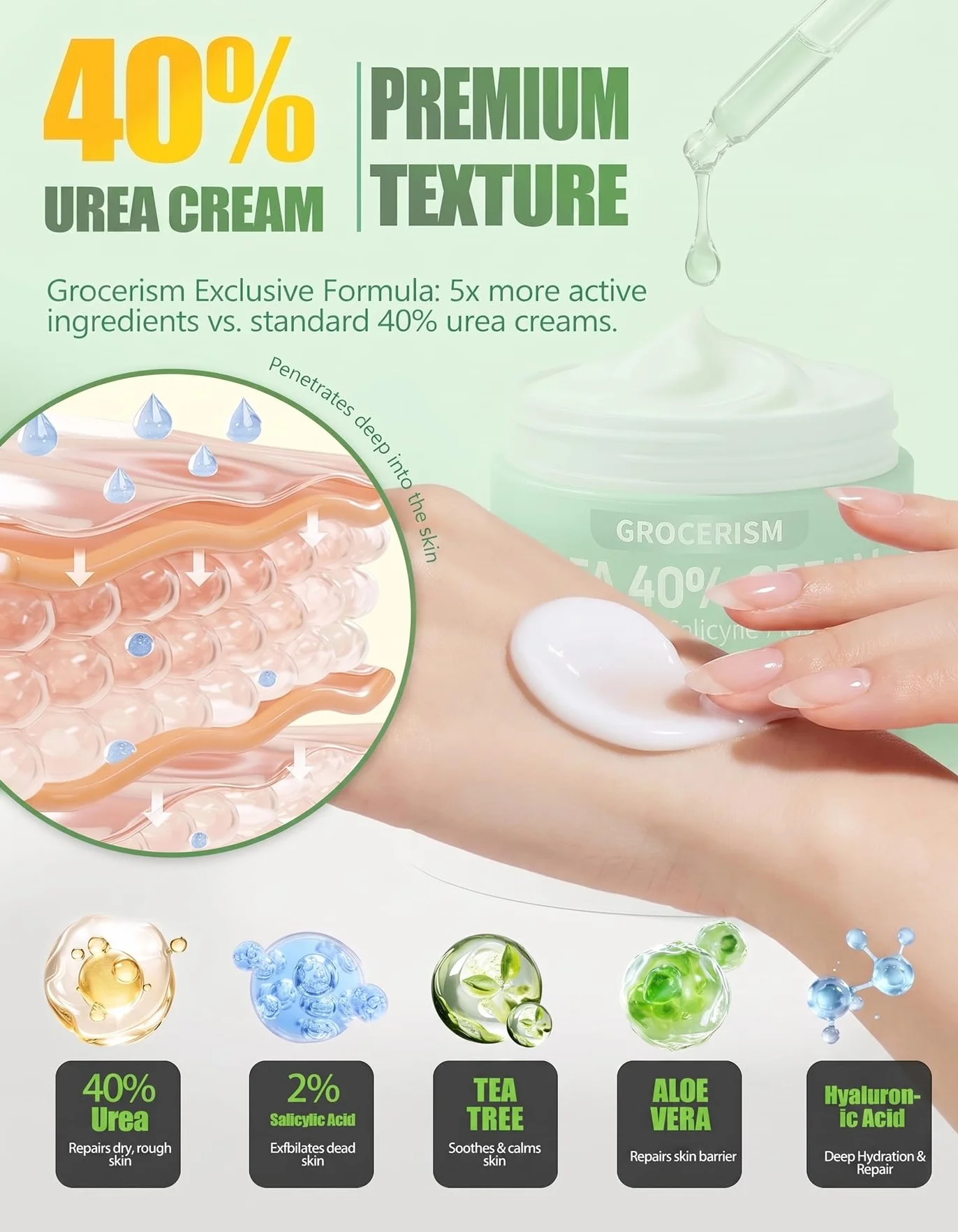 Crème à l'Urée 40% Acide Salicylique Pieds Mains Hydrate Élimine Callosités Adoucit 150 g