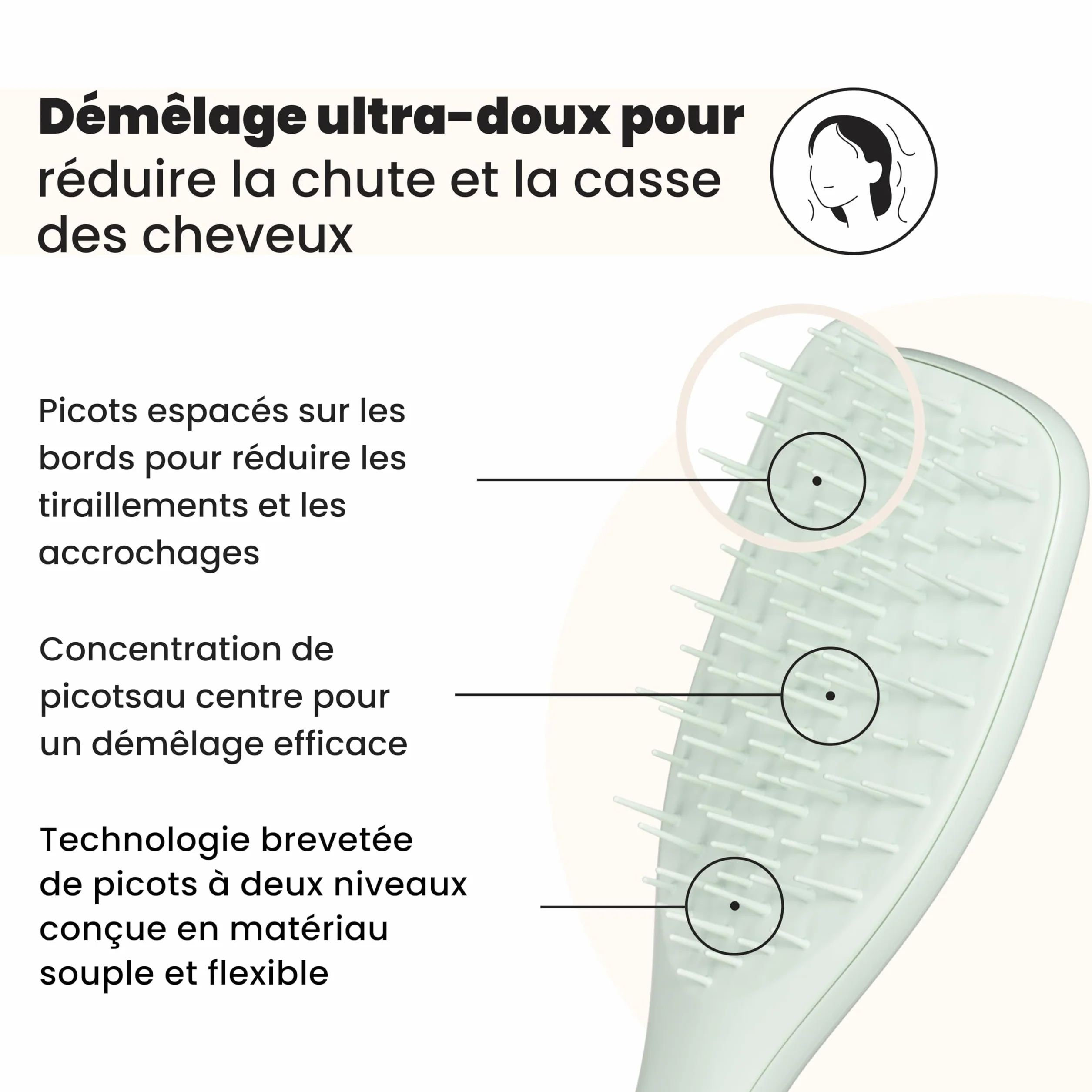 Tangle Teezer Ultimate Detangler Extra Douce Brosse à Cheveux Secs et Mouillés Picots Espacés Démêlage Efficace