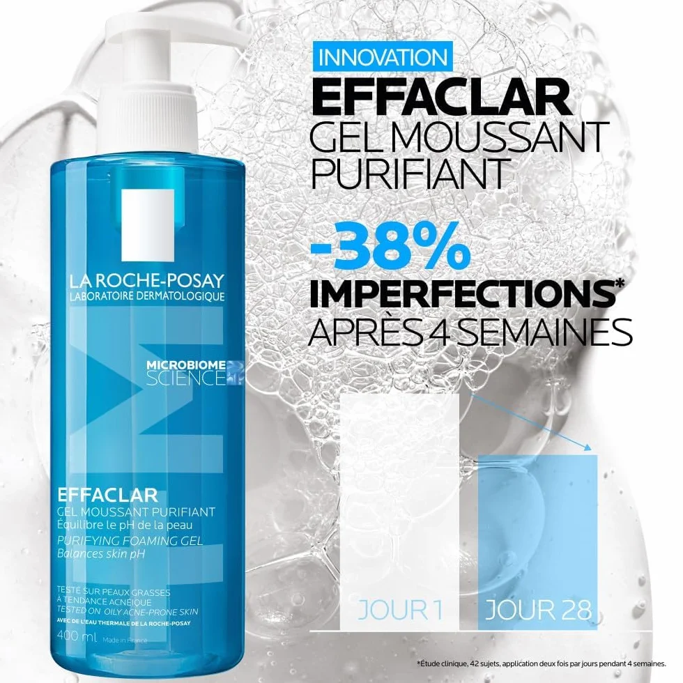 La Roche-Posay Effaclar gel moussant purifiant nettoyant peaux grasses lot de 2 x 400ml