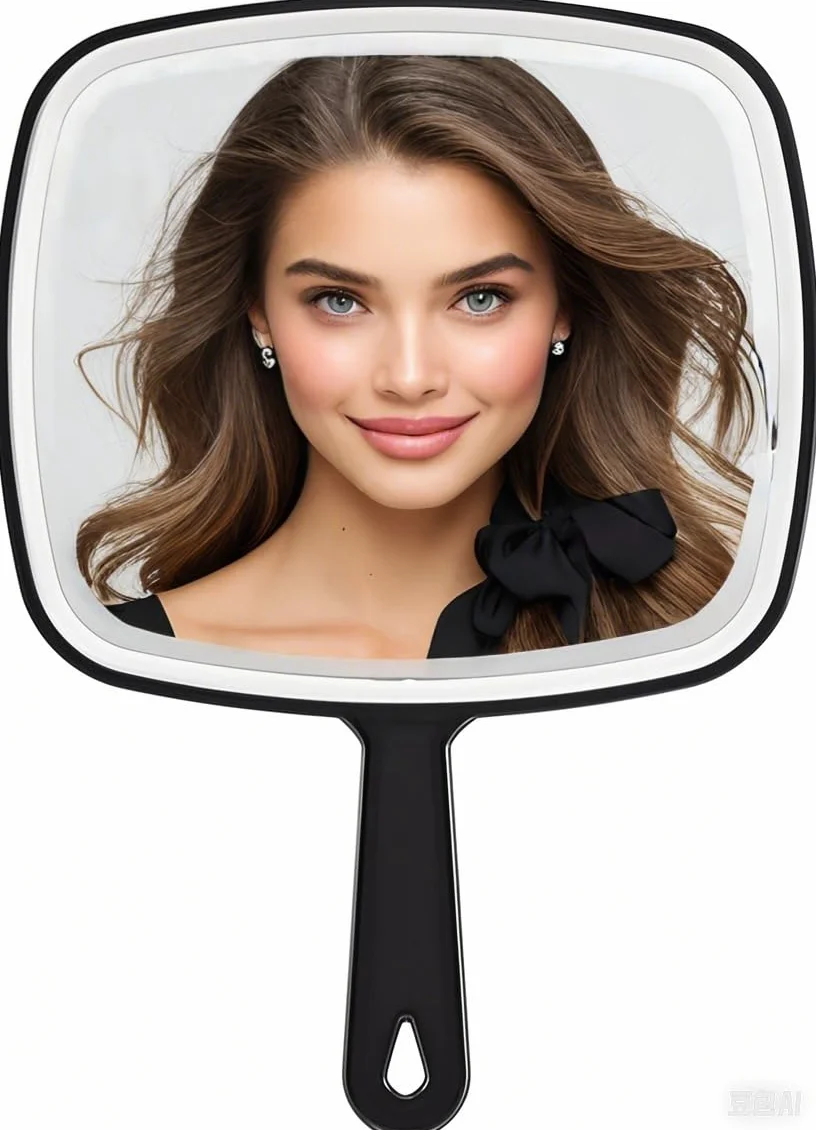 Miroir à Main Polyvalent 26.5x19cm Noir Miroir de Coiffure carré sans Distorsion