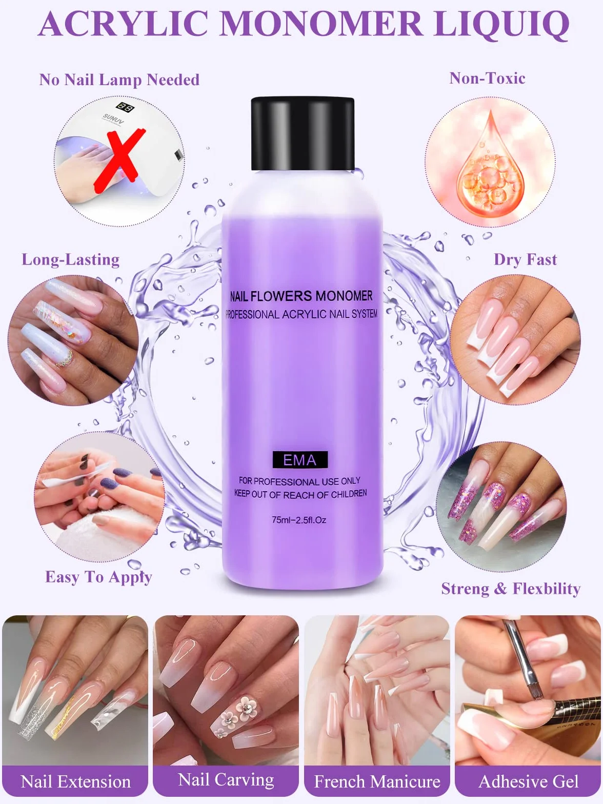Yokilly Poudre Acrylique Pour Ongles: 30G Kit Avec Transparent Rose Blanc Résine - Professionnel Avec 100 Pièces Faux Ongles