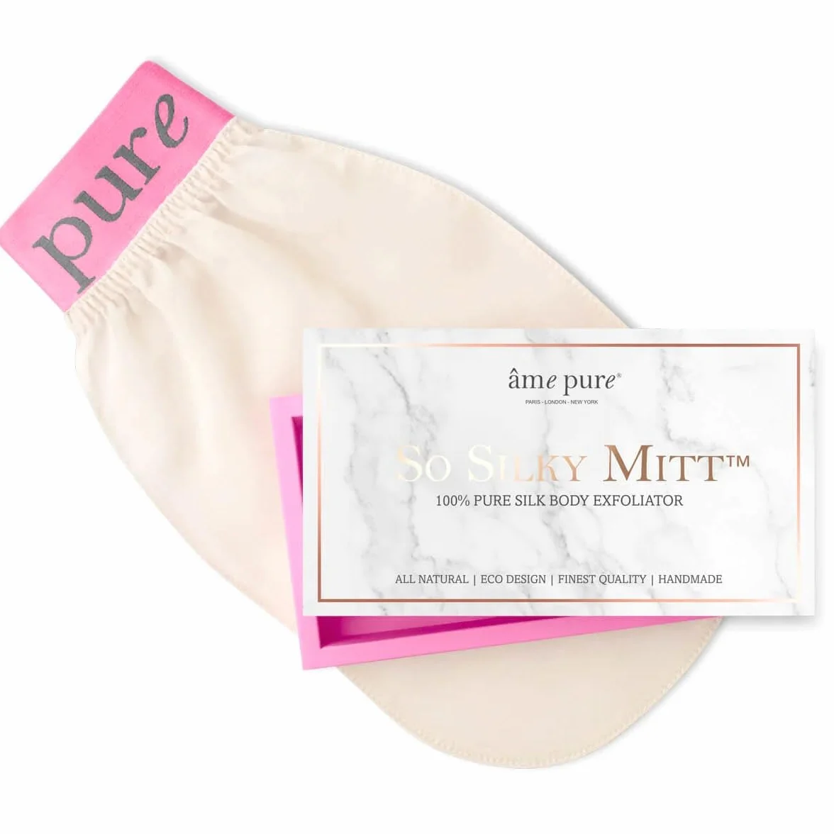 âme pure® So Silky Mitt™ Gant exfoliant en soie pure pour le corps - Gant pour peau lisse - Hammam