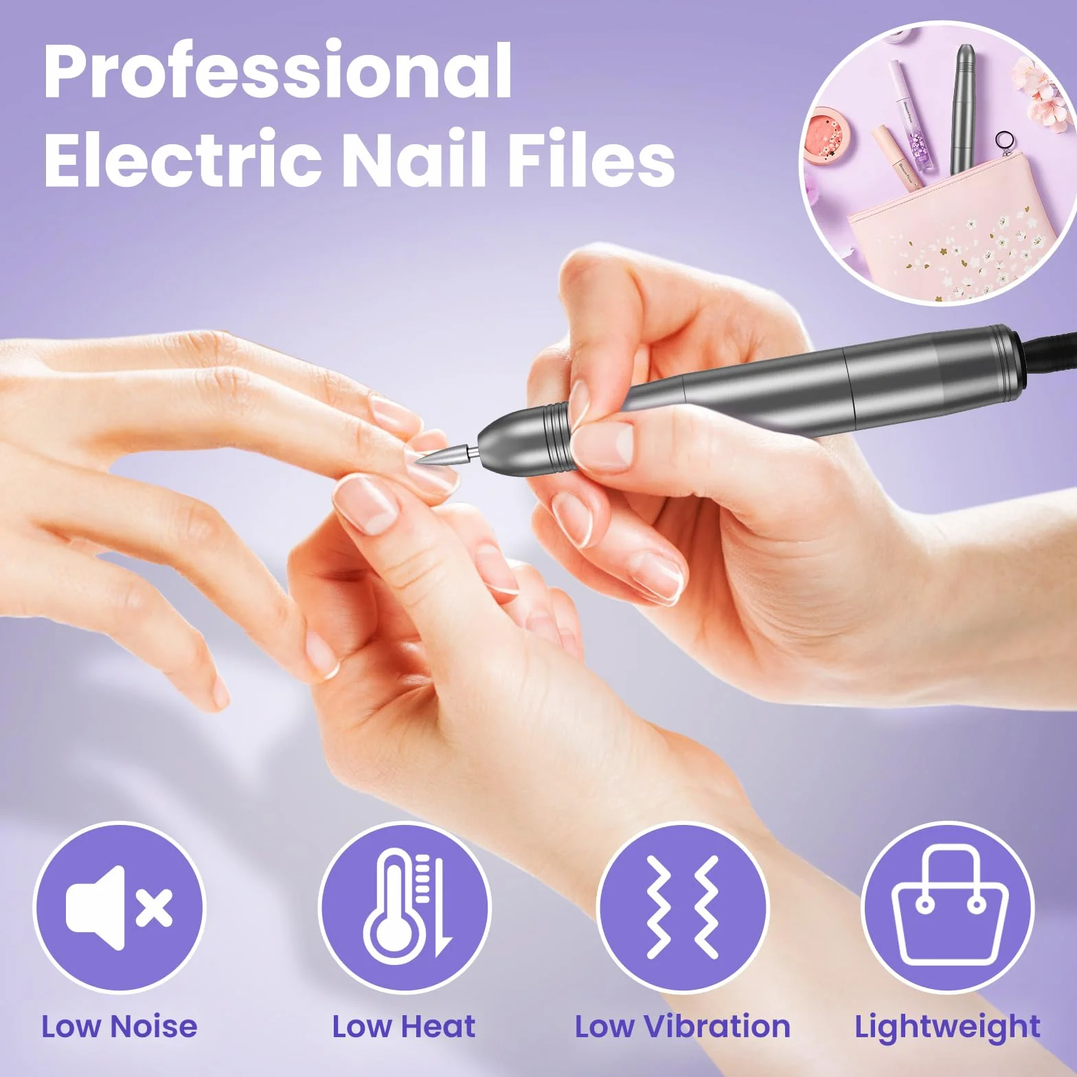 Ponceuse pour Ongles Professionnel, Lime à Ongle Électrique Silencieuse 20000RPM, Kit Manucure Pédicure pour Acrylique et Gel