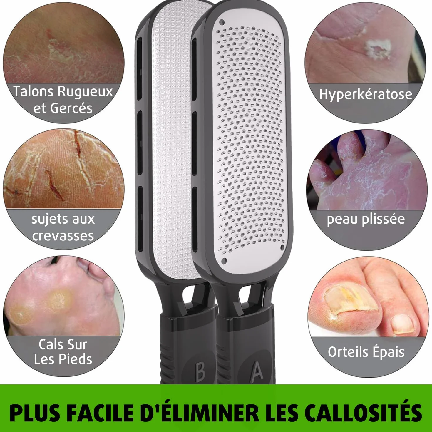 Râpe Pieds Manuelle Double Face pour Peaux Mortes et Callosités - Outil de Pédicure Pierre Ponce Lavable Réutilisable