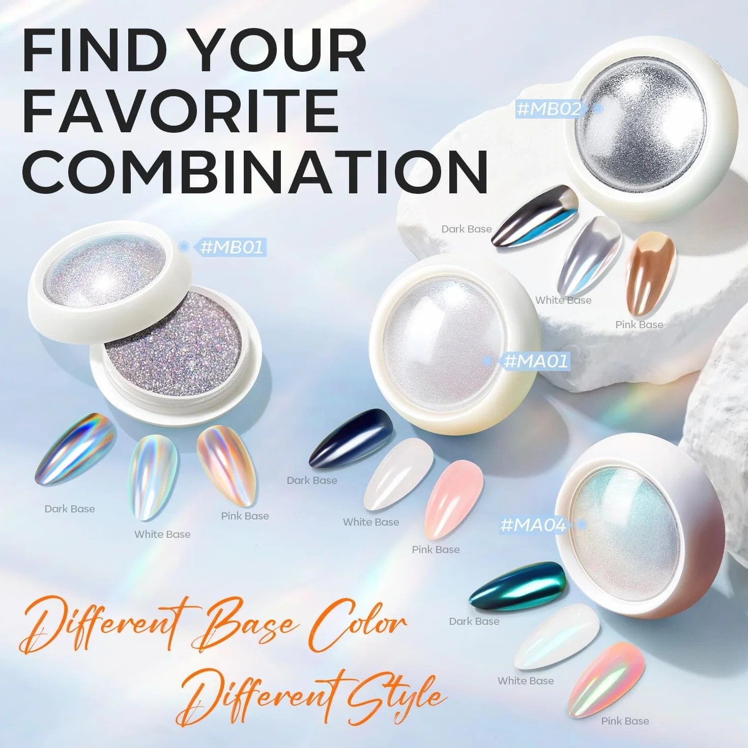 MODELONES Perle Poudre Ongles Blancs 13PCS Vernis Fards Poudre Métaux Brillants Nuanciers Ongles Palettes Yeux Stylo Détail