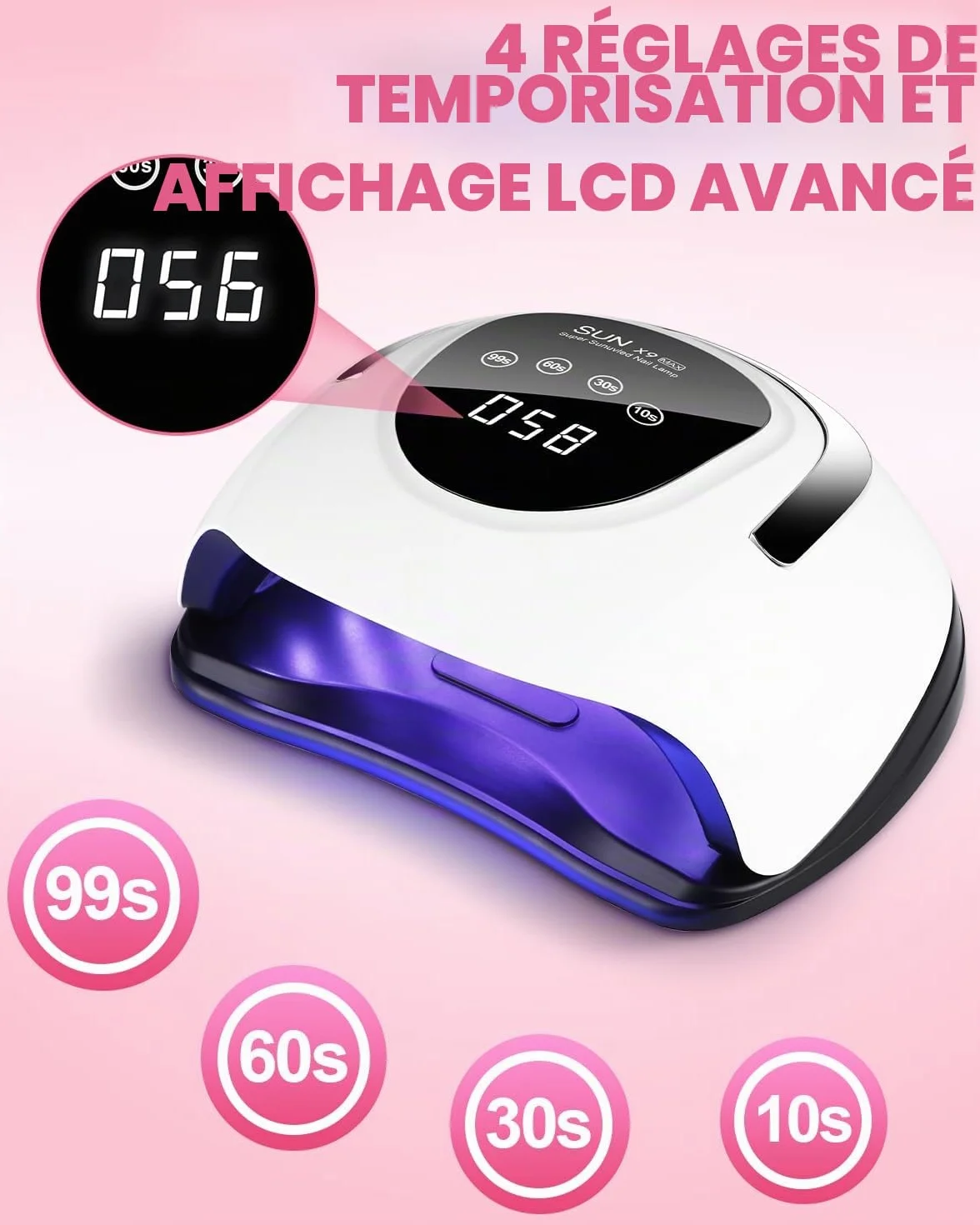 220W Lampe UV Ongles Gel, 10/30/60/99S Minuteries Lampe UV Vernis Semi Permanent, Portable Lampe LED Ongle avec Capteur Automatique, Professionnel Lampe UV Ongles Gel Pose pour Toutes Les Gels