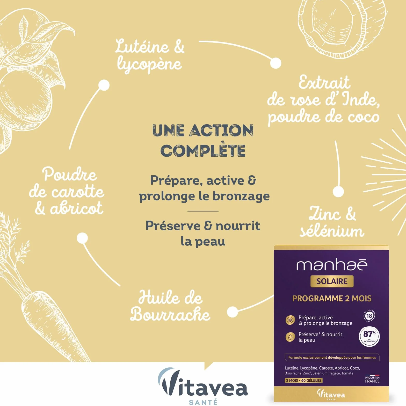 Vitavea Manhaé Solaire Complément alimentaire préparateur solaire 60 gélules Fabriqué en France