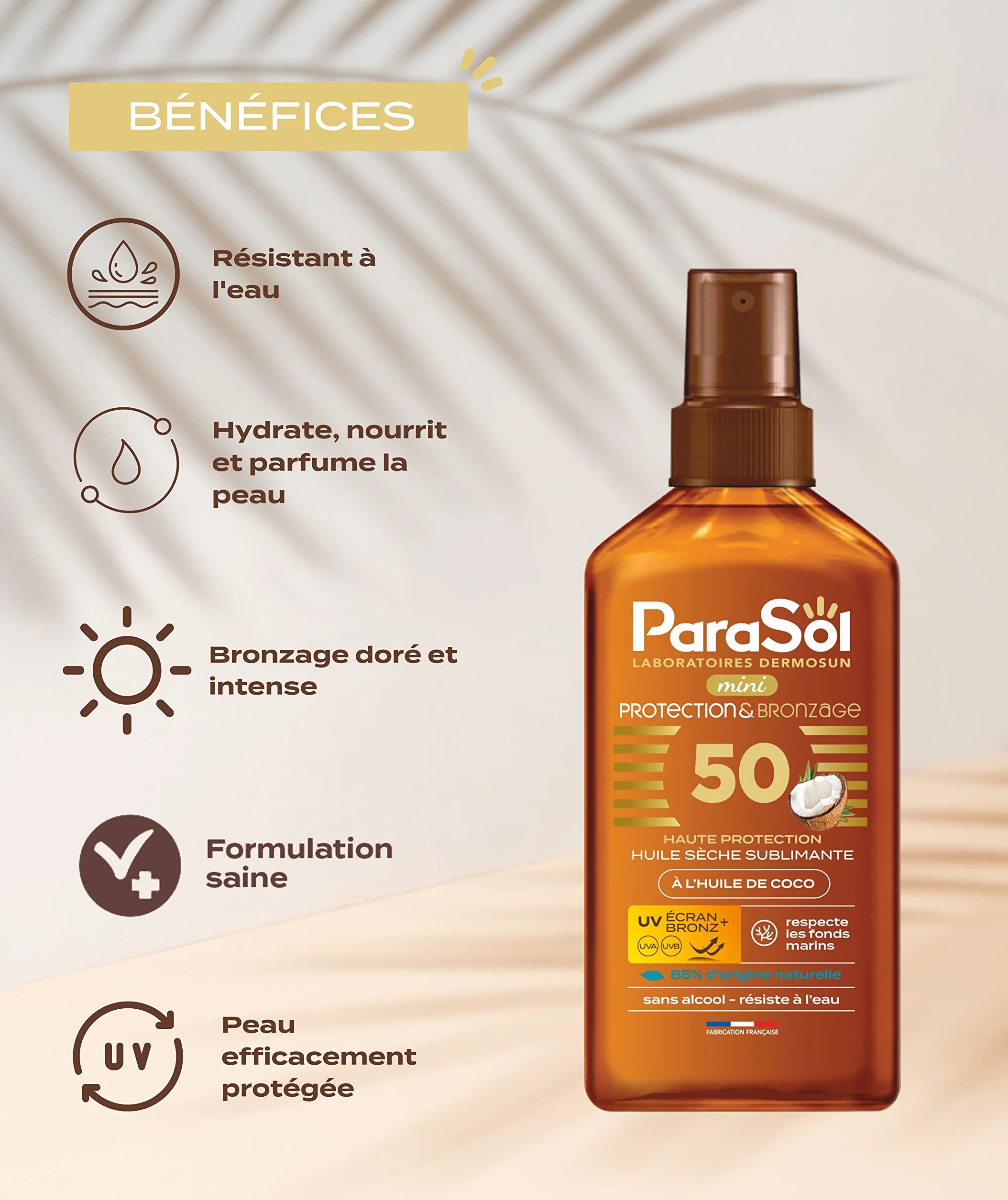Parasol Spray Mini Huile Sèche 50 FPS Protection Bronzage