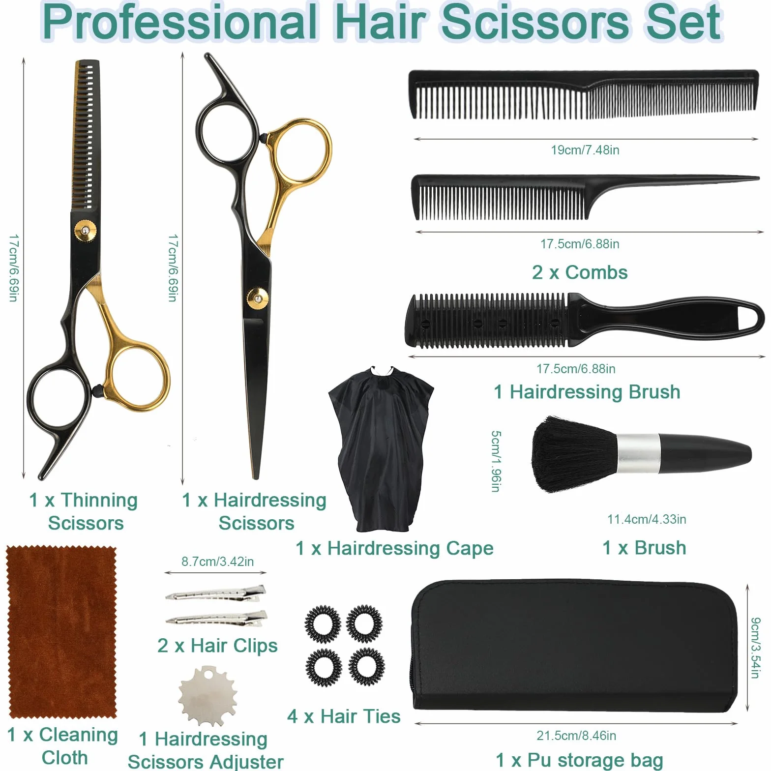 Ciseaux de coiffure professionnels acier 440C lot de 16 paires
