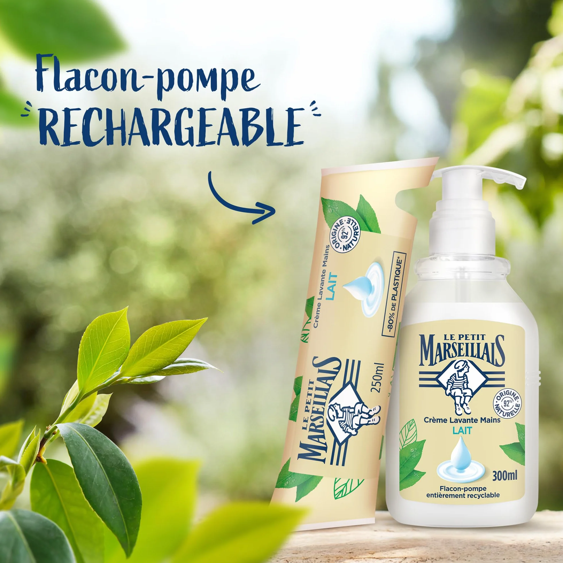 Le Petit Marseillais Recharge Crème Lavante Mains Lait 250 ml – Savon Liquide pH Neutre 92% Ingrédients Naturels