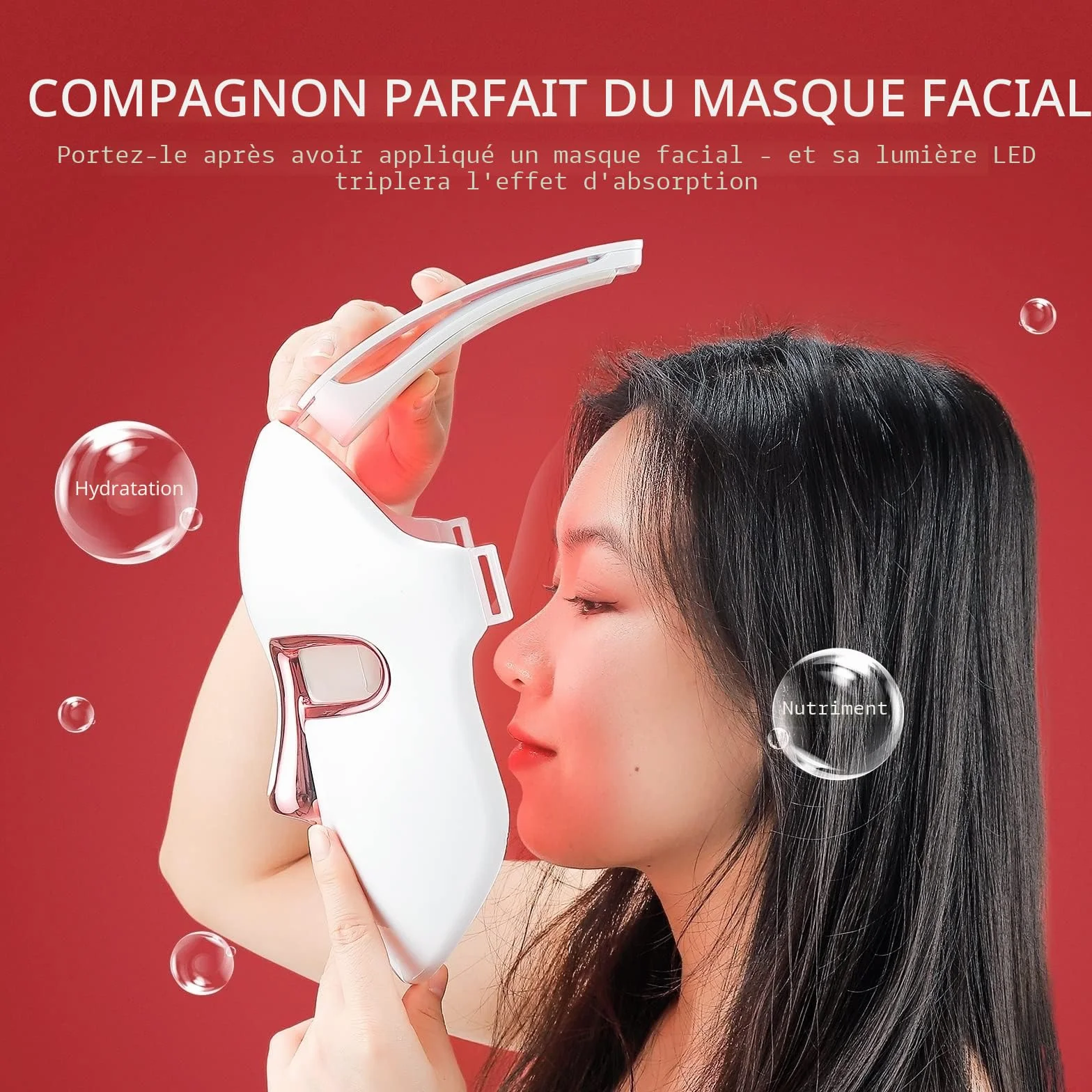Masque de beauté LED sans fil, 7 couleurs avec 270 perles, masque lumineux LED rechargeable pour la beauté du visage, anti-anges, rajeunissement, raffermissant, rides lisses