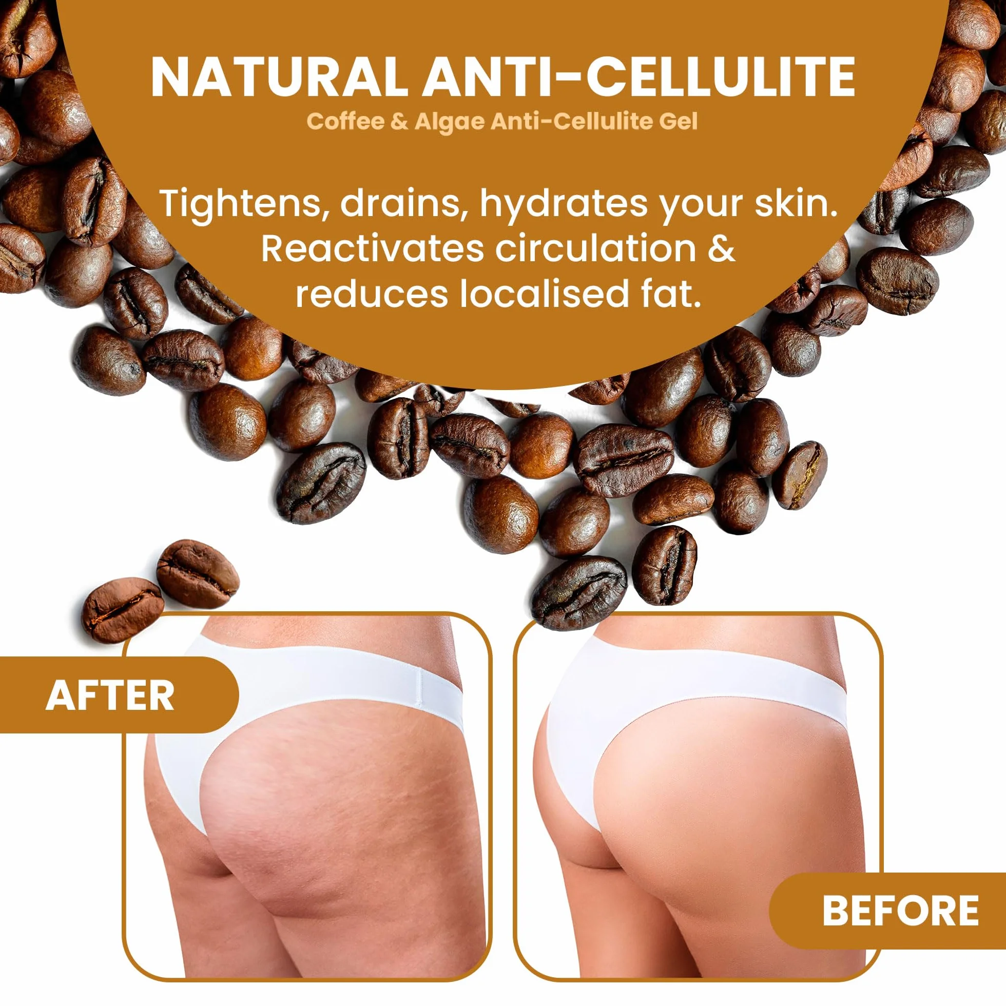 Gel Raffermissant et Anti Cellulite au Cafeine et Algues 1000 ml 1 L Intensif Traitement Puissant et Sculpteur du Corps (Jambes, Ventre, Fesses) pour une Peau 6x + Ferme et Tonique