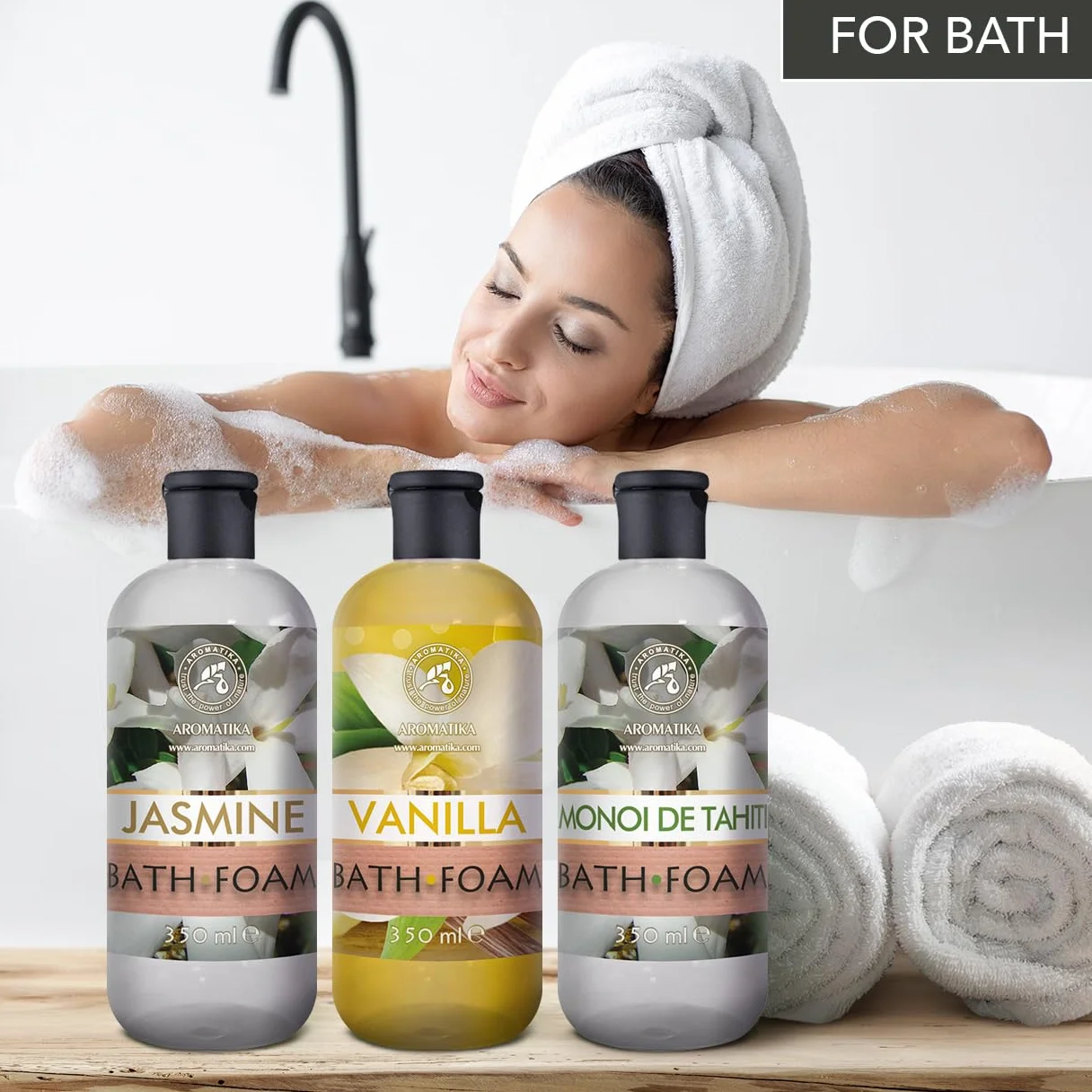 Mousse de Bain Set Vanille & Jasmin & Monoï de Tahiti 3x350ml - Bath foam Calming - Soin du Corps - Beauté - Bain - Bien-Etre - Détente - Aromathérapie - Spa - Bains Moussants - Bath foam