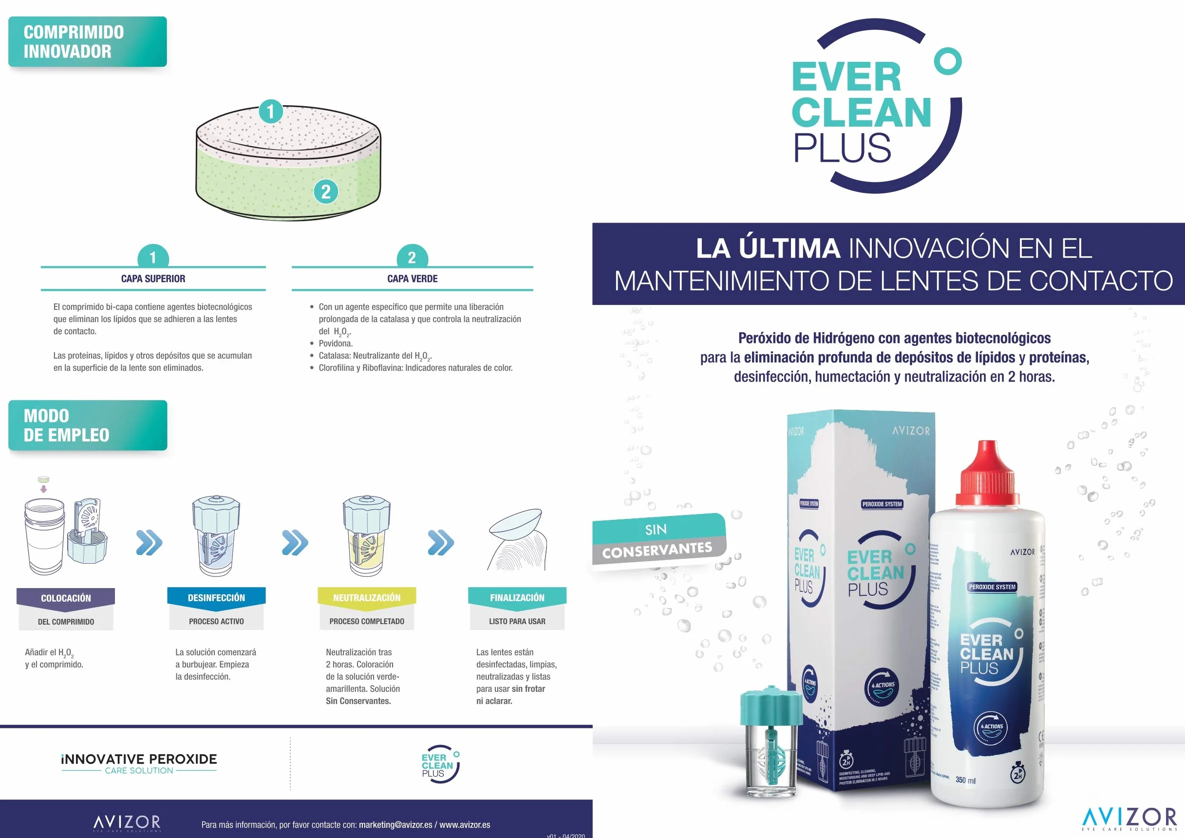 Avizor Ever Clean Plus Liquide Lentilles de Contact 2 x 350 ml + 90 Comprimés