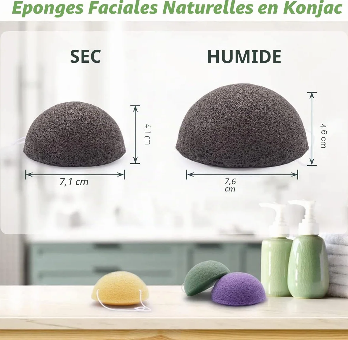 Éponges Konjac Naturelles Lot de 6 - Nettoyant Visage Profond au Charbon Actif & Aloe Vera - Exfoliant Doux Anti-Points Noirs