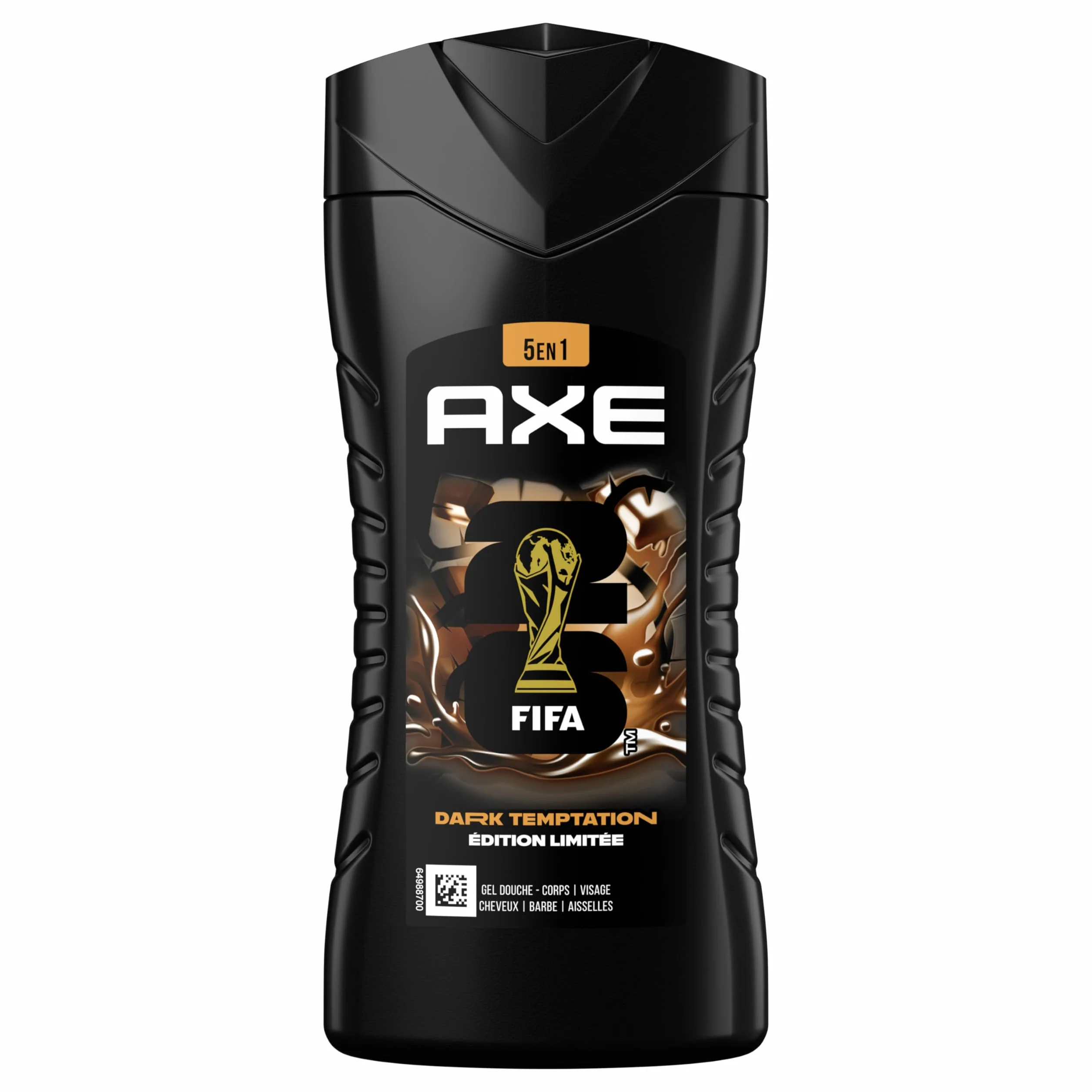AXE Gel Douche Homme Dark Temptation 5en1 Édition FIFA™ 24h Hydratant 87% Ingrédients Naturels Parfum Chocolat Lot de 2x250ml