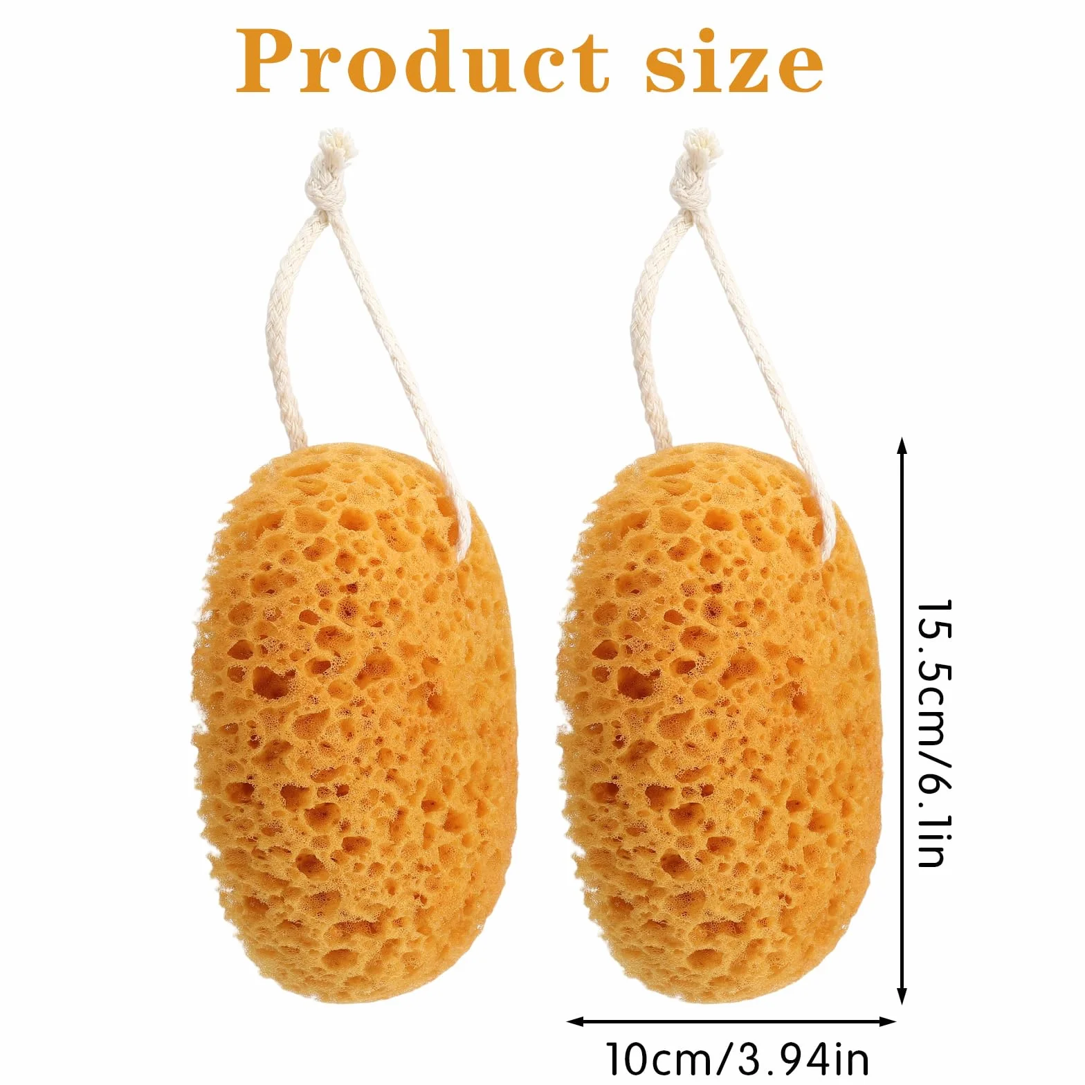 TIESOME Lot de 2 éponges de bain naturelles 15,5 cm nid d'abeille avec cordon de serrage