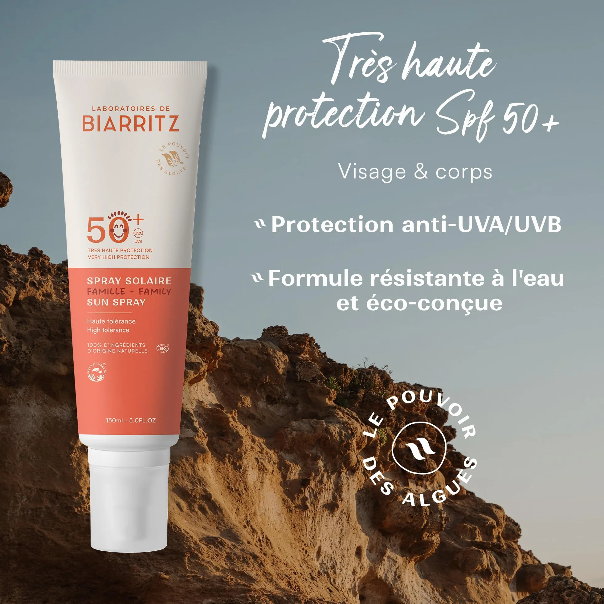 Laboratoires de Biarritz Crème Solaire SPF50+ Bio Visage Corps 150 ml