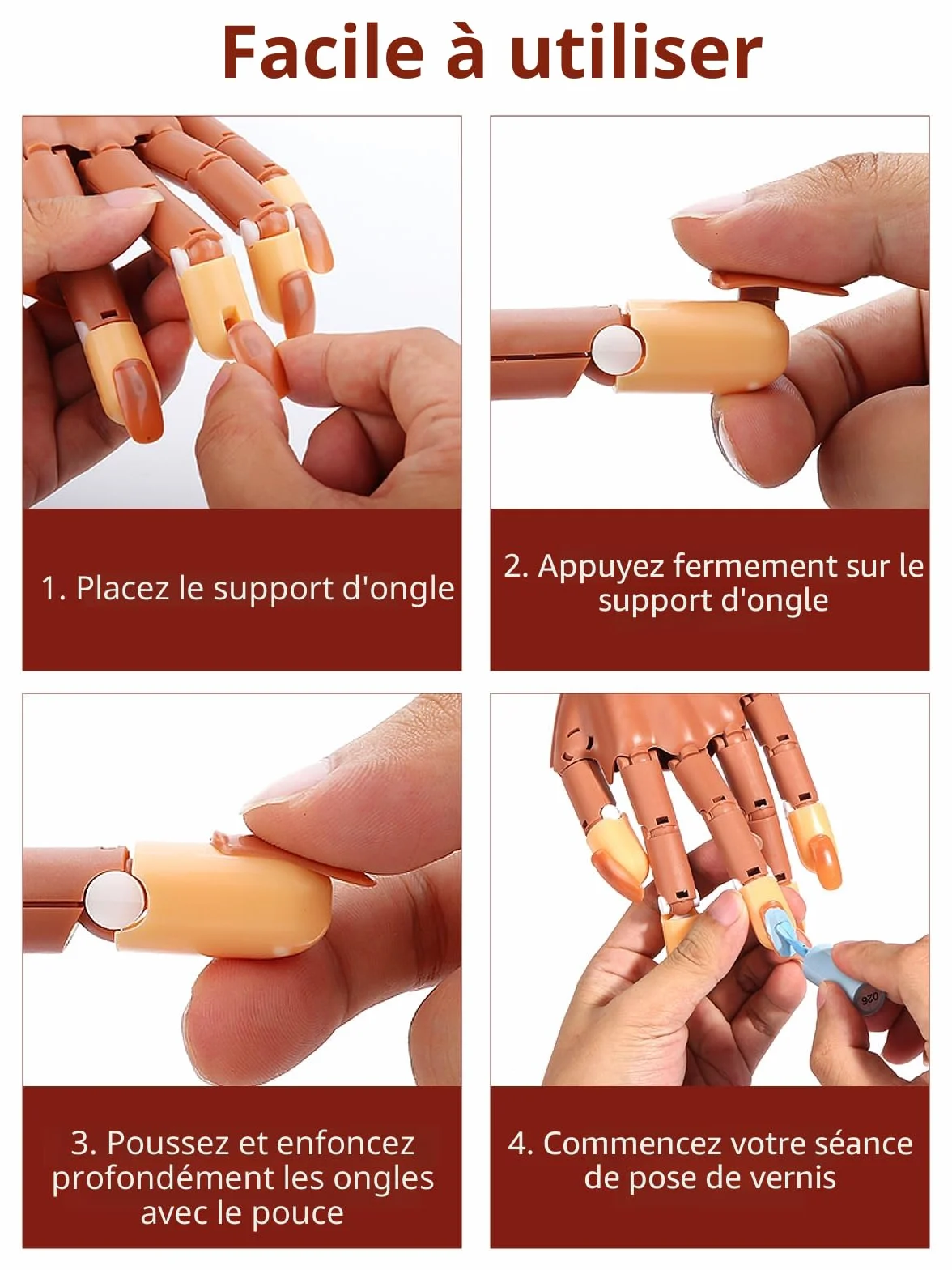 Main d'Entrainement Manucure: Flexible Fausse Main pour Ongle avec 300 Pièces Faux Ongles - Durable Main Entrainement Ongles pour Débutants Salon Maison