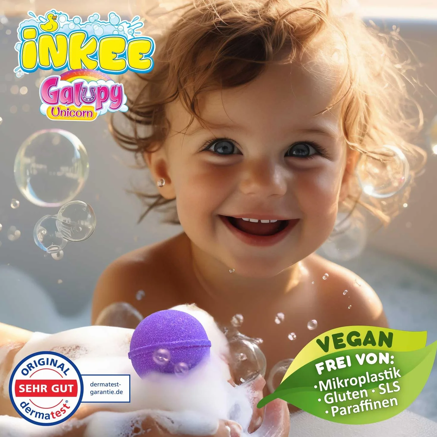 INKEE GALUPY UNICORN Pack de 4 Bombes de bain enfant 4 couleurs parfum Chewing-gum huile Jojoba 4x50g