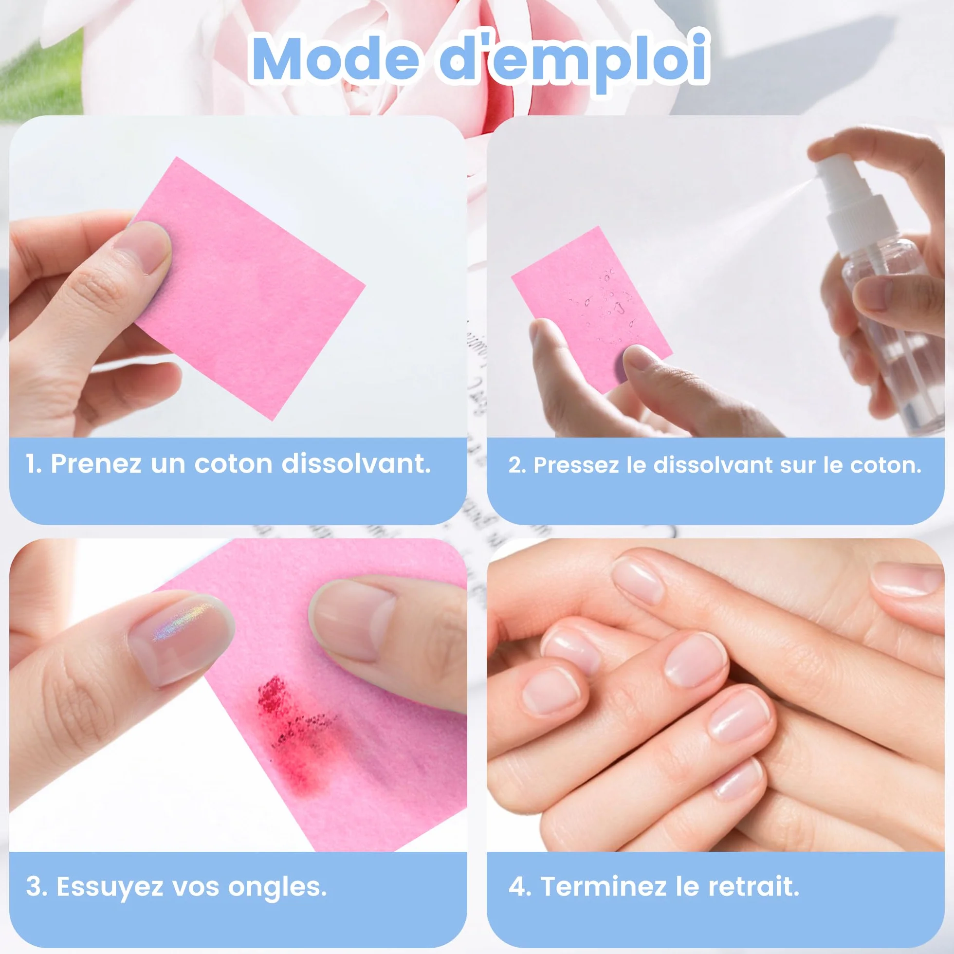 Lingettes Ongles 630 Pièces Cotons Secs Non Pelucheux pour Manucure et Pédicure Rose
