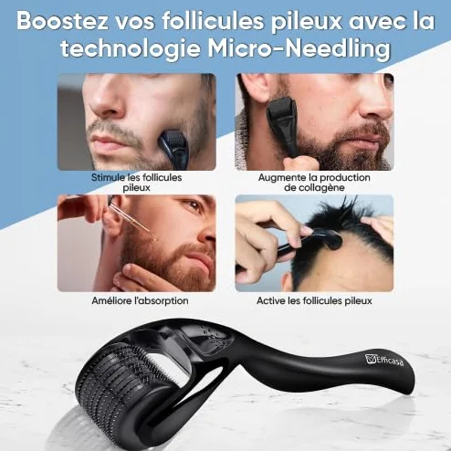 Dermaroller Microneedling 540 Micro-Aiguilles Titane Médical 0,5 mm Visage Repousse Cheveux Barbe Réduction Cicatrices Rides