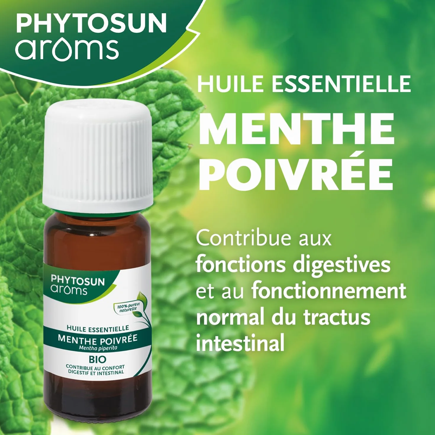 PHYTOSUN AROMS Huile Essentielle Menthe Poivrée Bio HEBBD 100% Pure Naturelle 10 ml