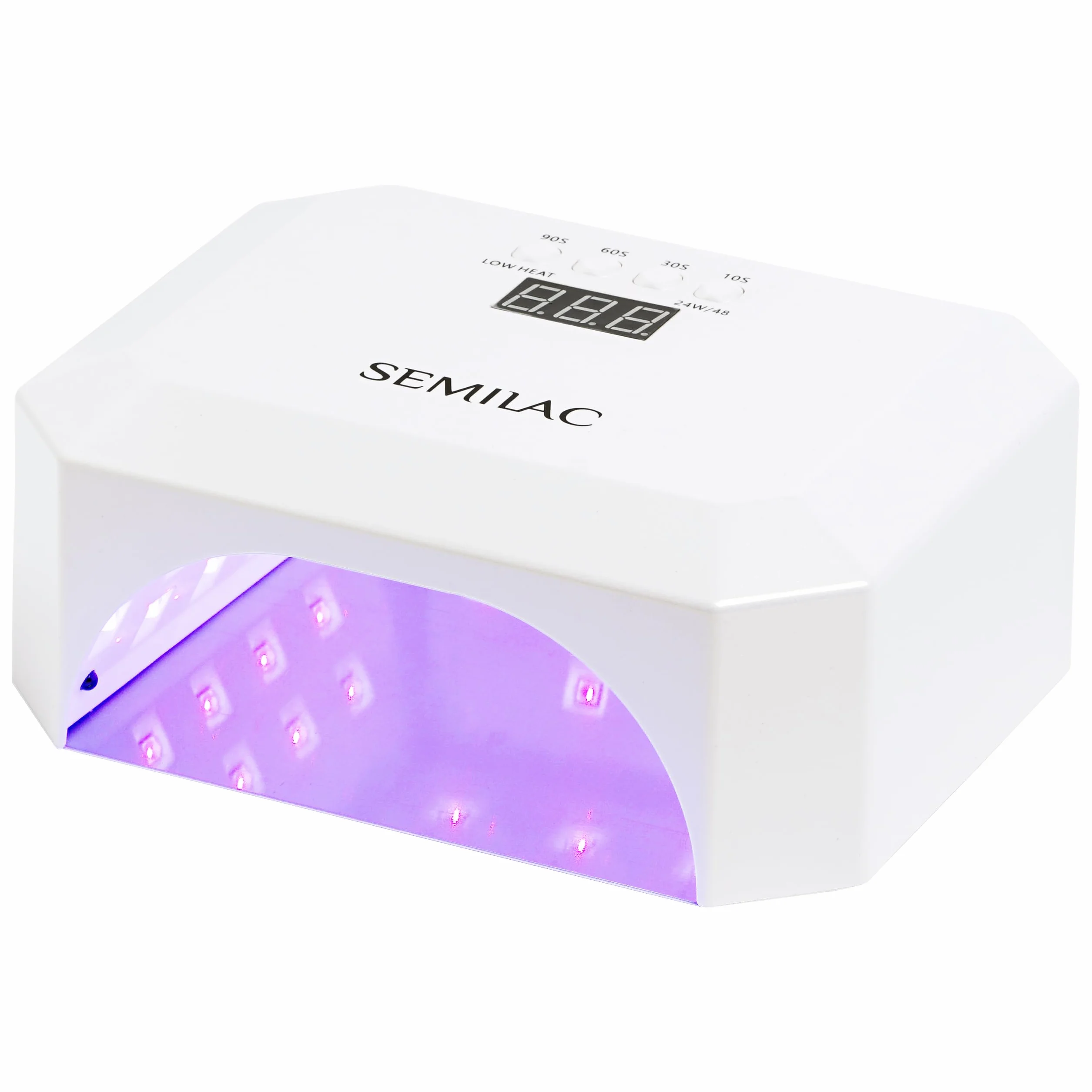 Semilac Lampe UV LED professionnelle 48/24 W pour ongles en gel - Séchoir à ongles avec 4 temps de durcissement - Affichage numérique - Base amovible pour faciliter la manucure et la pédicure
