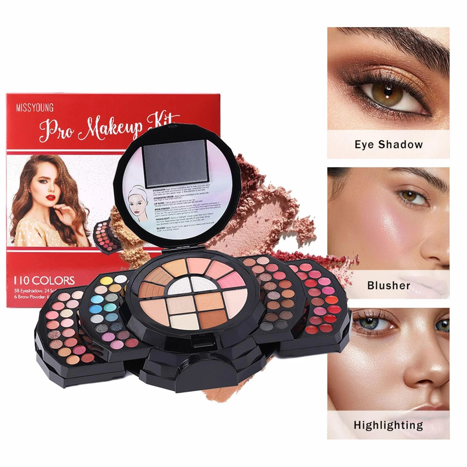 Palette de maquillage 110 couleurs, kit de maquillage pour femmes kit complet | Maquillage débutant 110 couleurs - Pouleau de de couleur naturelle incluse de fard à paupières