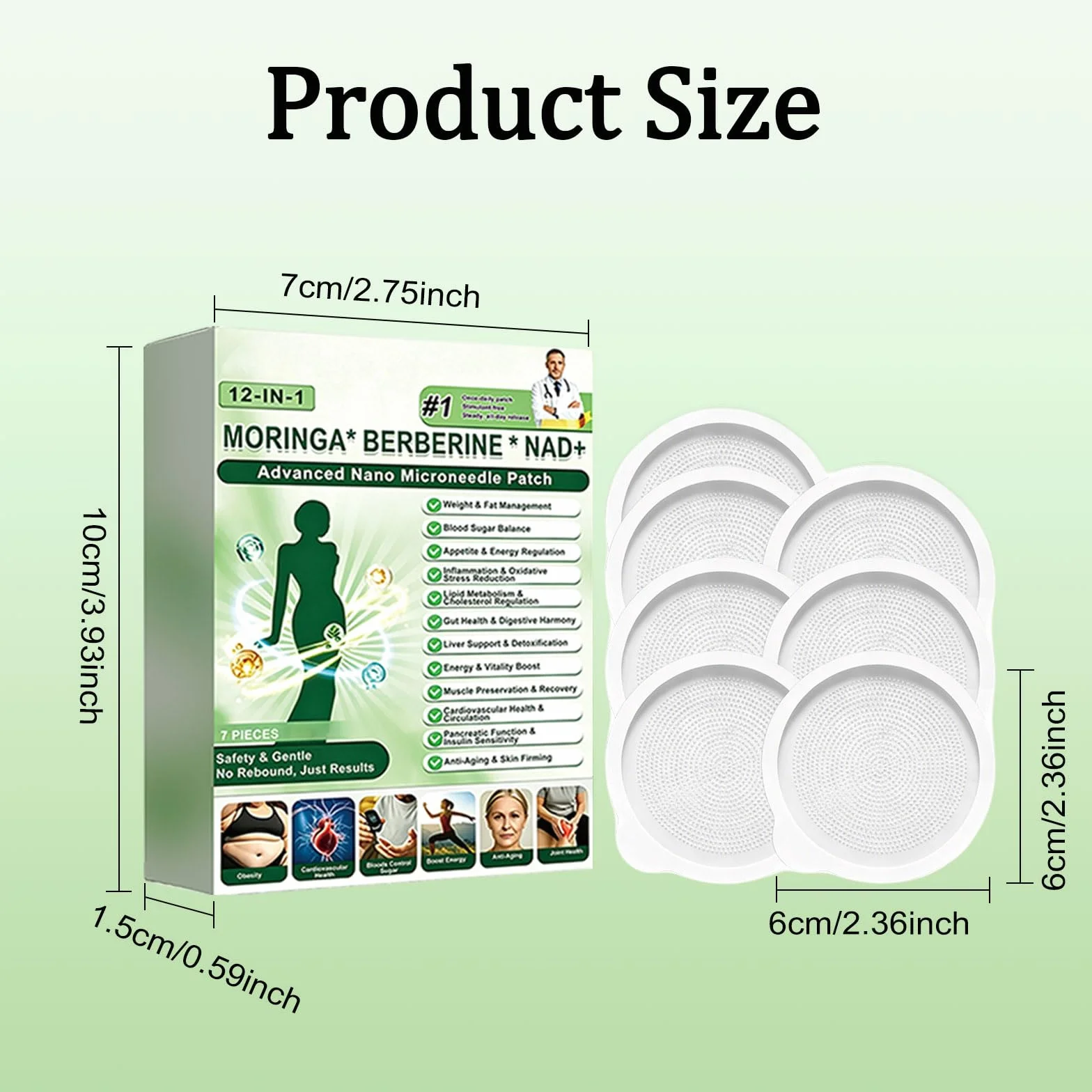 6 Boîtes Moringa x Berberine Patch 12 en 1 avec NAD+, 6cm Grande Patche, Patch Nano Microneedle Minceur, Ingrédients Naturels, Doux & Efficace, Invisible Sous les Vêtements,pour Homme&Femme (6Boîtes)