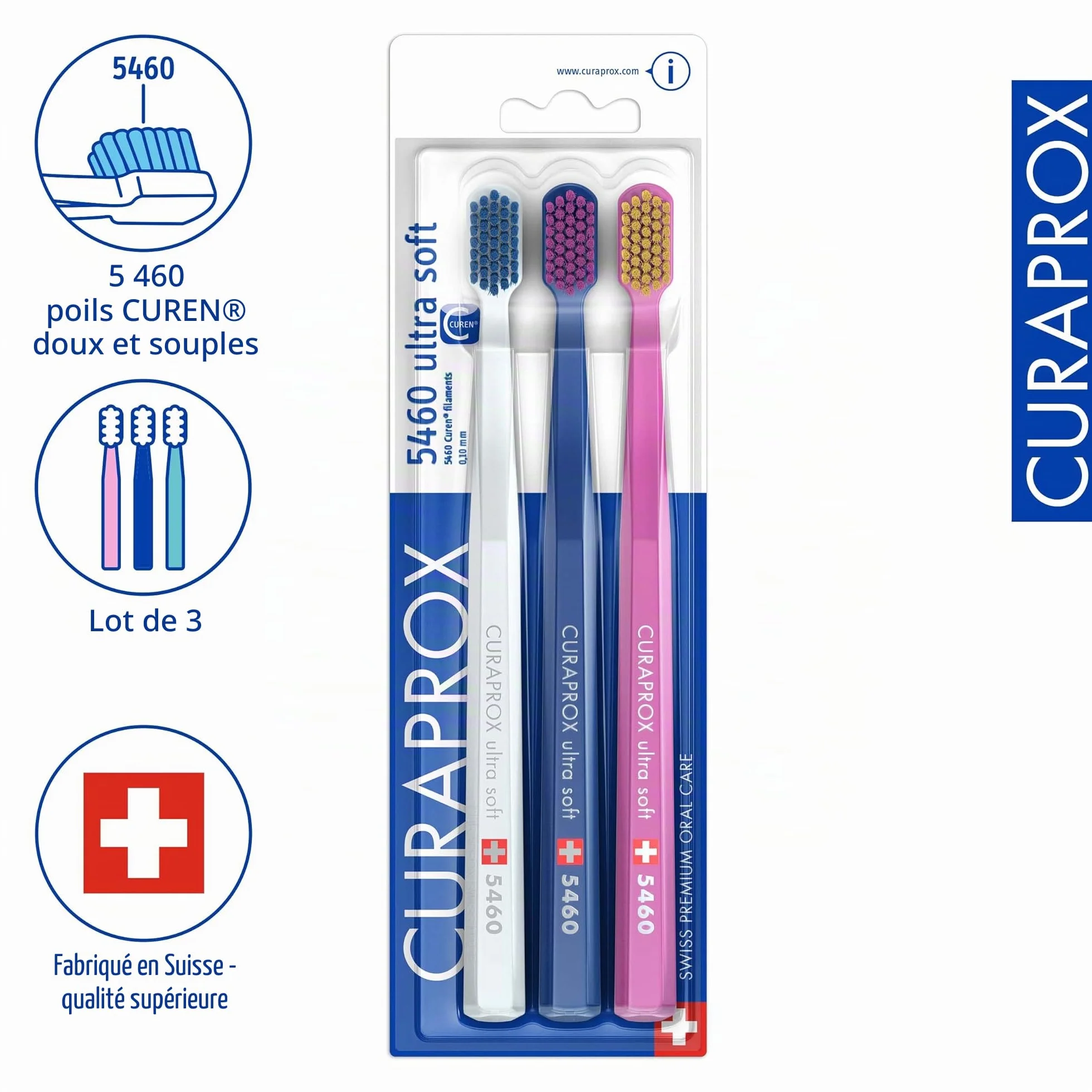 Curaprox CS 5460 Brosse à dents Ultra-Douce Soin des Gencives Poils Curen Ultra Doux Fabriqué en Suisse