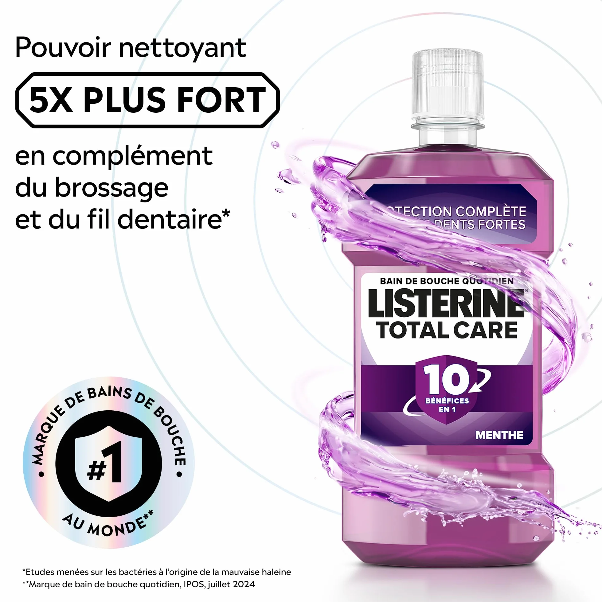 Listerine Bain de Bouche Quotidien Total Care 500 ml Protection Émail 10 Bénéfices en 1
