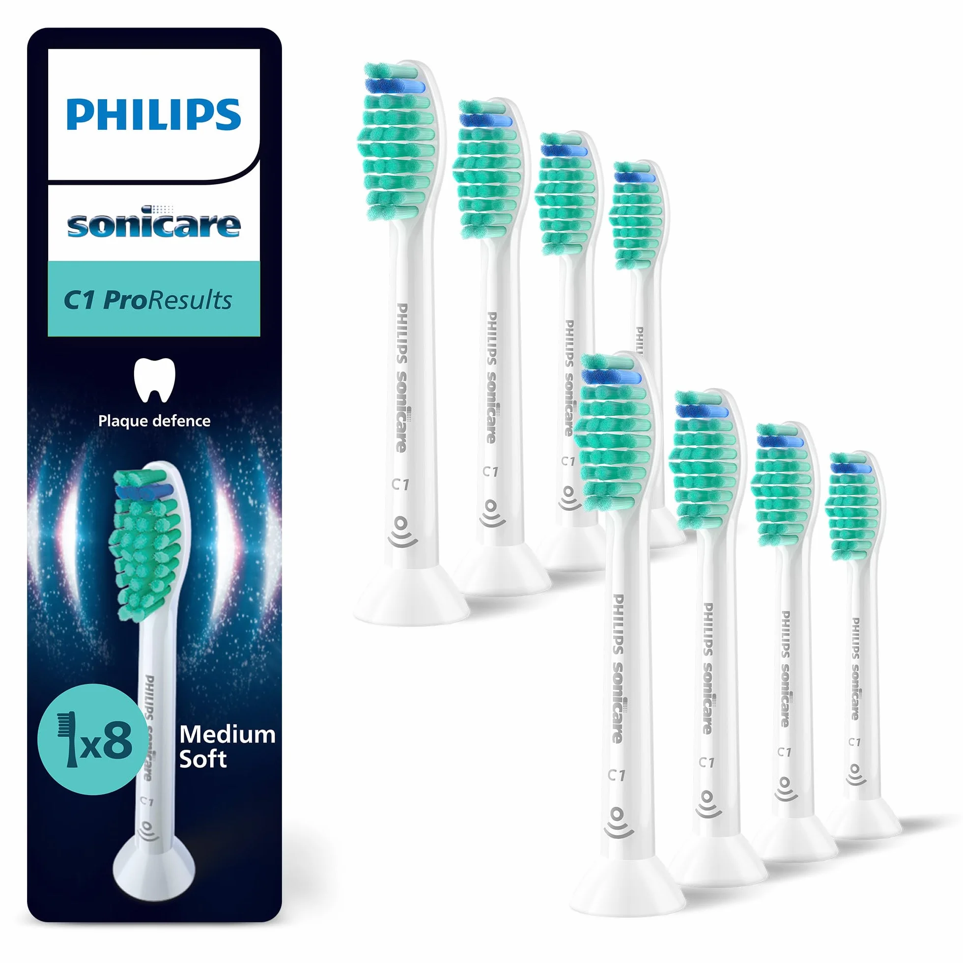 Philips Sonicare C1 ProResults têtes de brosse à dents de rechange d'origine blanc lot de 8 HX6018/87
