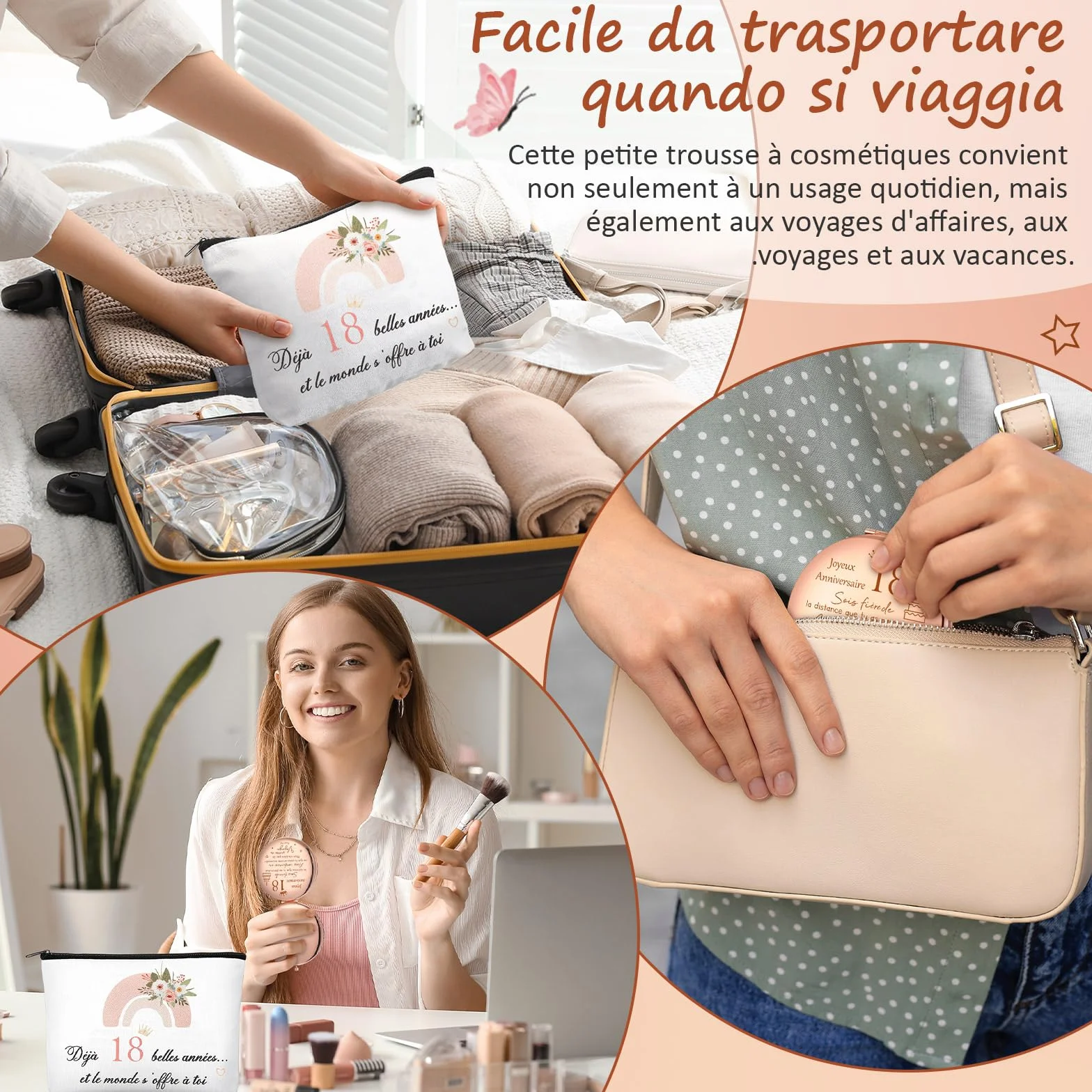Trousse de Toilette avec Fermeture Éclair et Porte-Clés Cadeau pour 18 Ans Fille
