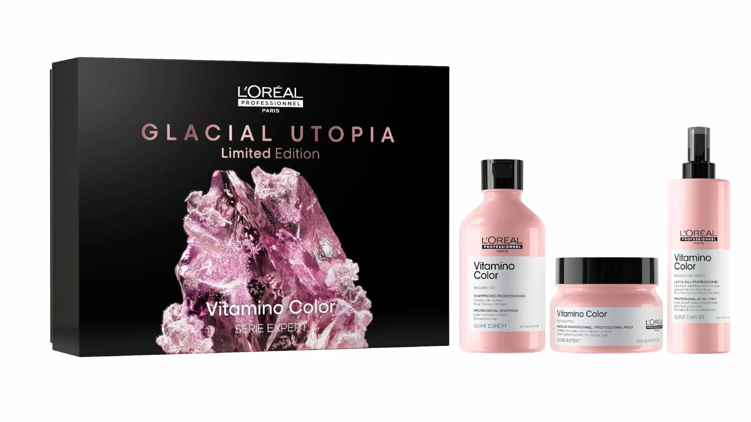 L'Oréal Professionnel, Coffret Cadeau Vitamino Color, Routine Fixatrice de Couleur, Cheveux Colorés & Méchés en Manque d'Éclat, Trio Shampoing + Masque + Lait 10-En-1, Édition Limitée Serie Expert